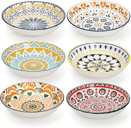 Foraineam Juego de 6 cuencos de comida para gatos poco profundos de 5.5 pulgadas de ancho, cuencos de cerámica para gatos, platos para gatos de 8