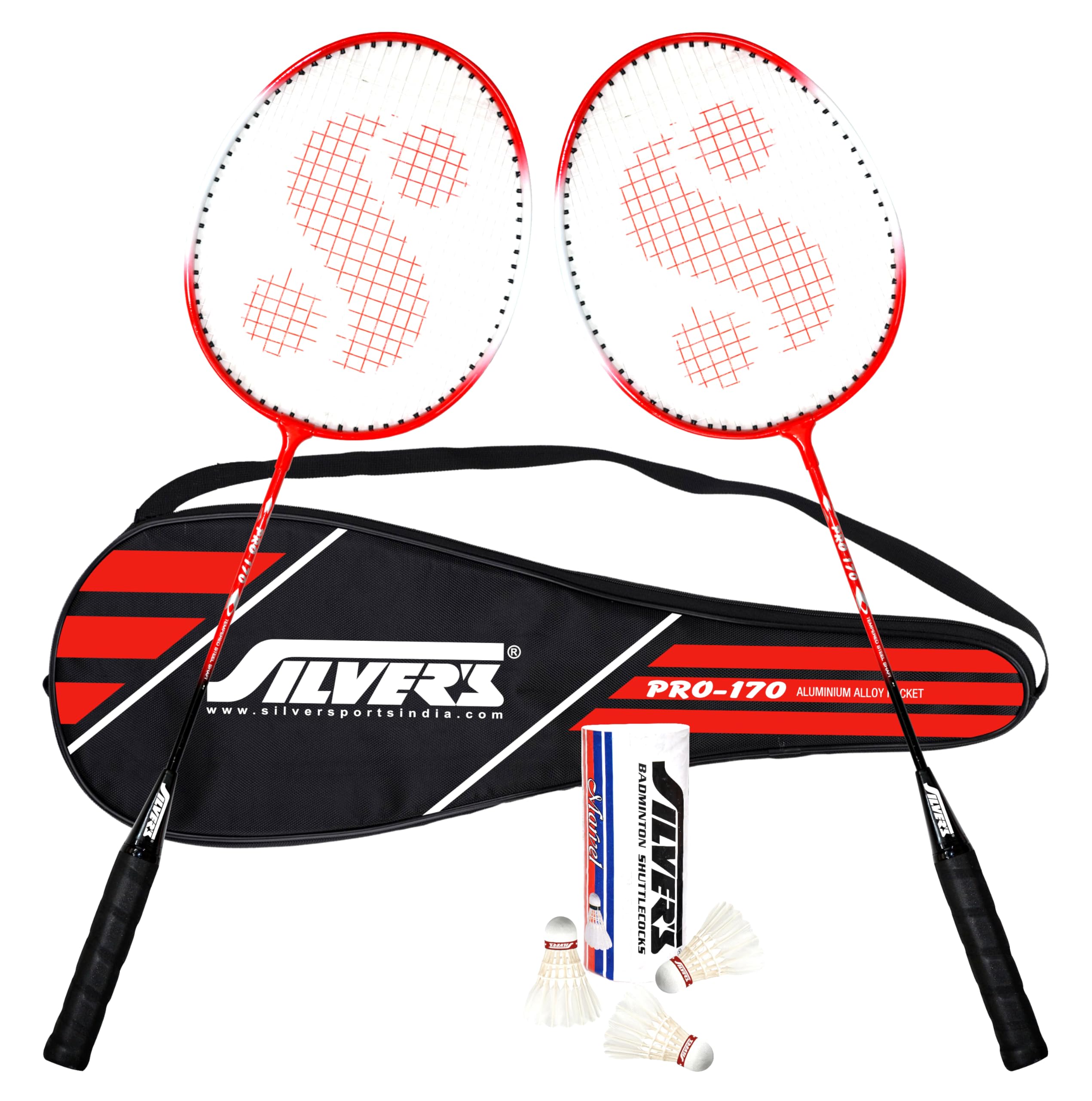 Silver's Pro-170 Badminton Kit (2 Racquets with Cover, 1 Box Feather Shuttlecock Pack of 3)-picture-32