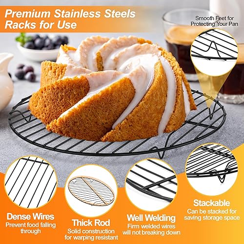 Miniatura 3 de P&P CHEF - Estantes redondos antiadherentes para enfriar hornear y cocinar, juego de 2 estantes de alambre para asar de 10 pulgadas, núcleo de acero
