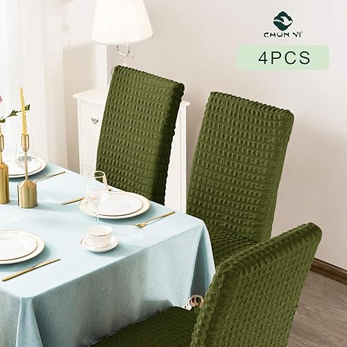 Vista 25 de CHUN YI Juego de 4 fundas para sillas de comedor, fundas universales elásticas para sillas de comedor con falda, fundas extraíbles para sillas Gris