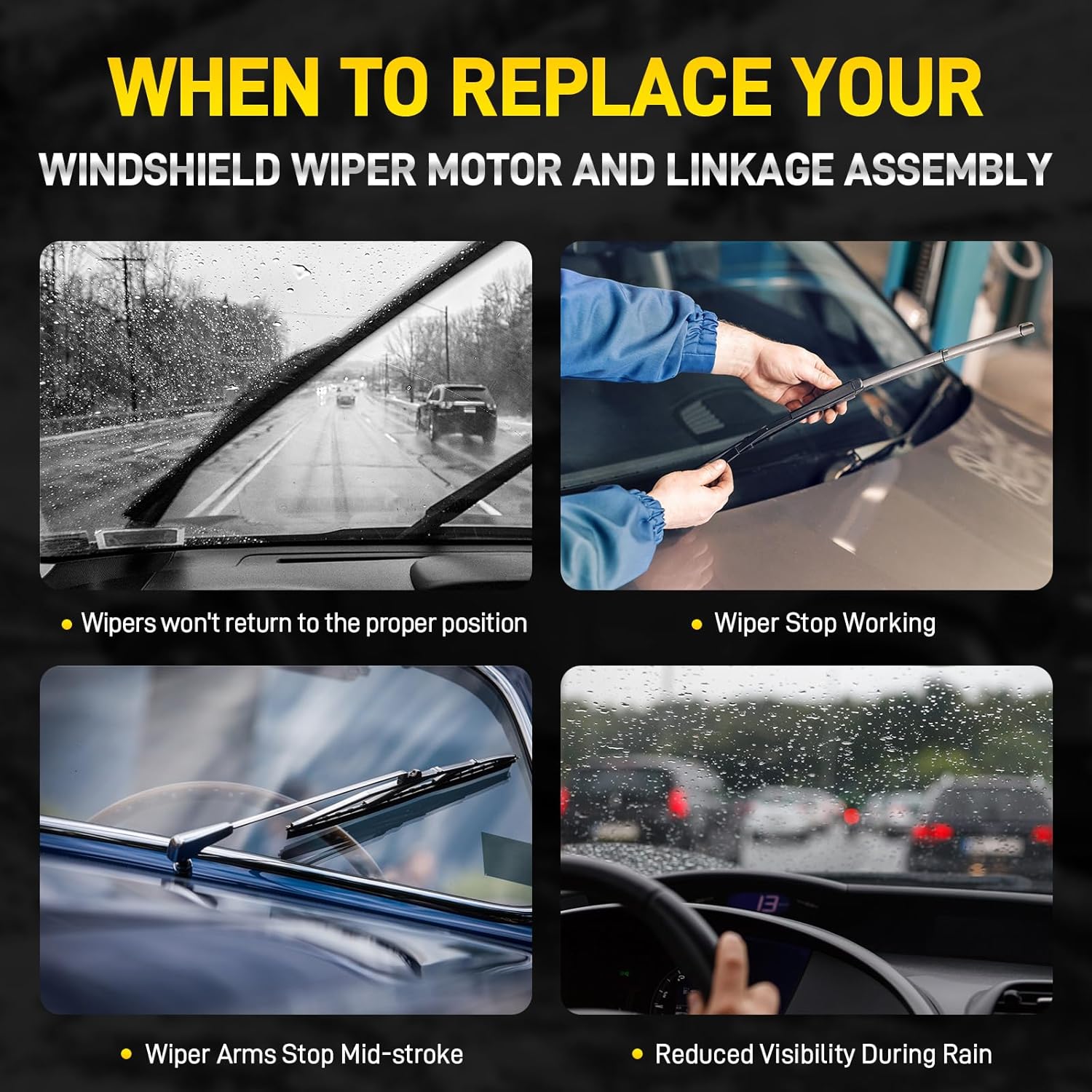 55077859AB Front Windshield Wiper Motor and Linkage Assembly Compatible with 2007-2018 Jeep Wrangler, 2018 Wrangler JK 3.6L 3.8L, Replace# 55077859AD 55077859AC 602-105AS 602105AS