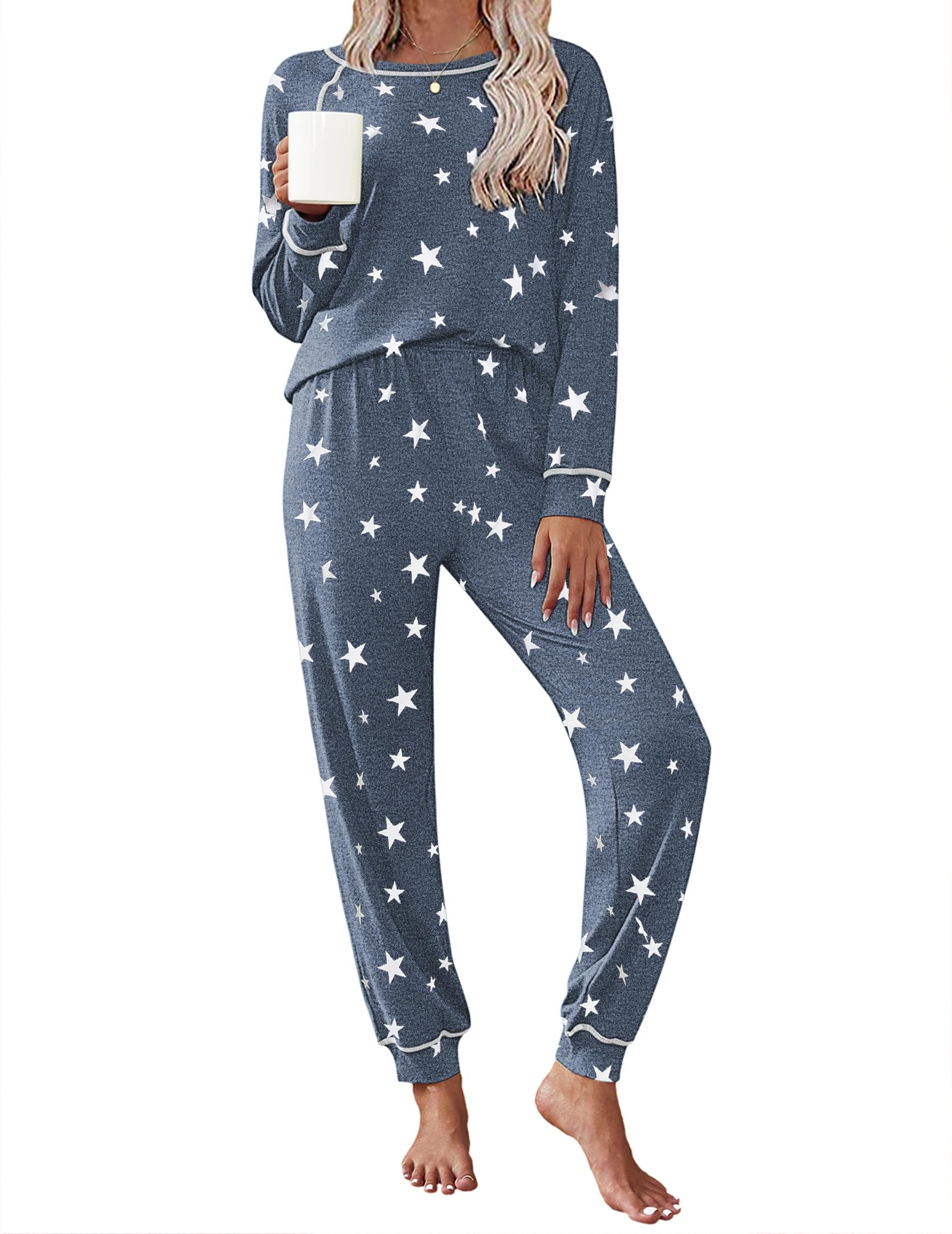Ekouaer Pajamas Set for Women Soft Comfy Pjs Jogger Lounge Sets | Pullover Long Sleeve Sleepwear,Fall Jogger Loungewear,Gift for Mom,Wife,Friends