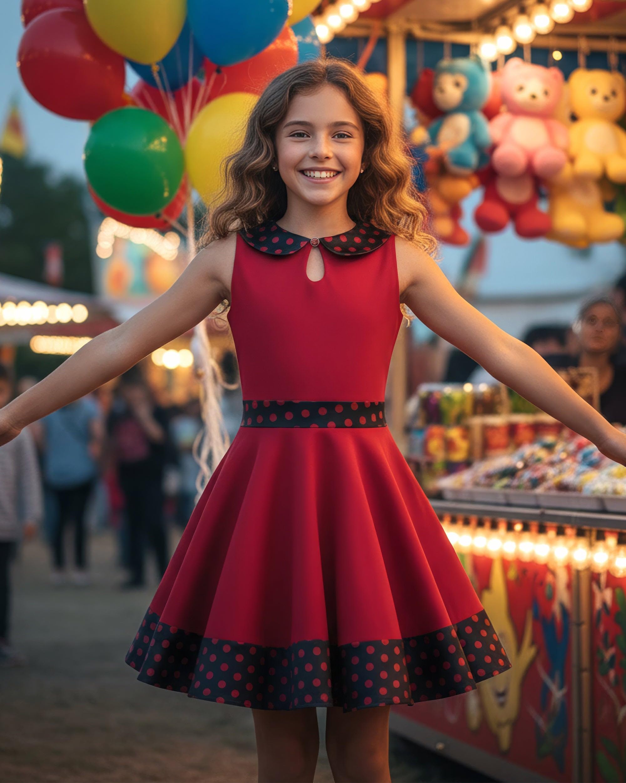 BlackButterfly Mädchen Kleid Zoey Punkte | Tellerrock, Ärmellos, Bubikragen, Kontrastbesatz, Gefüttert, Reißverschluss Hinten, Zum Drehen, 3-14 Jahre