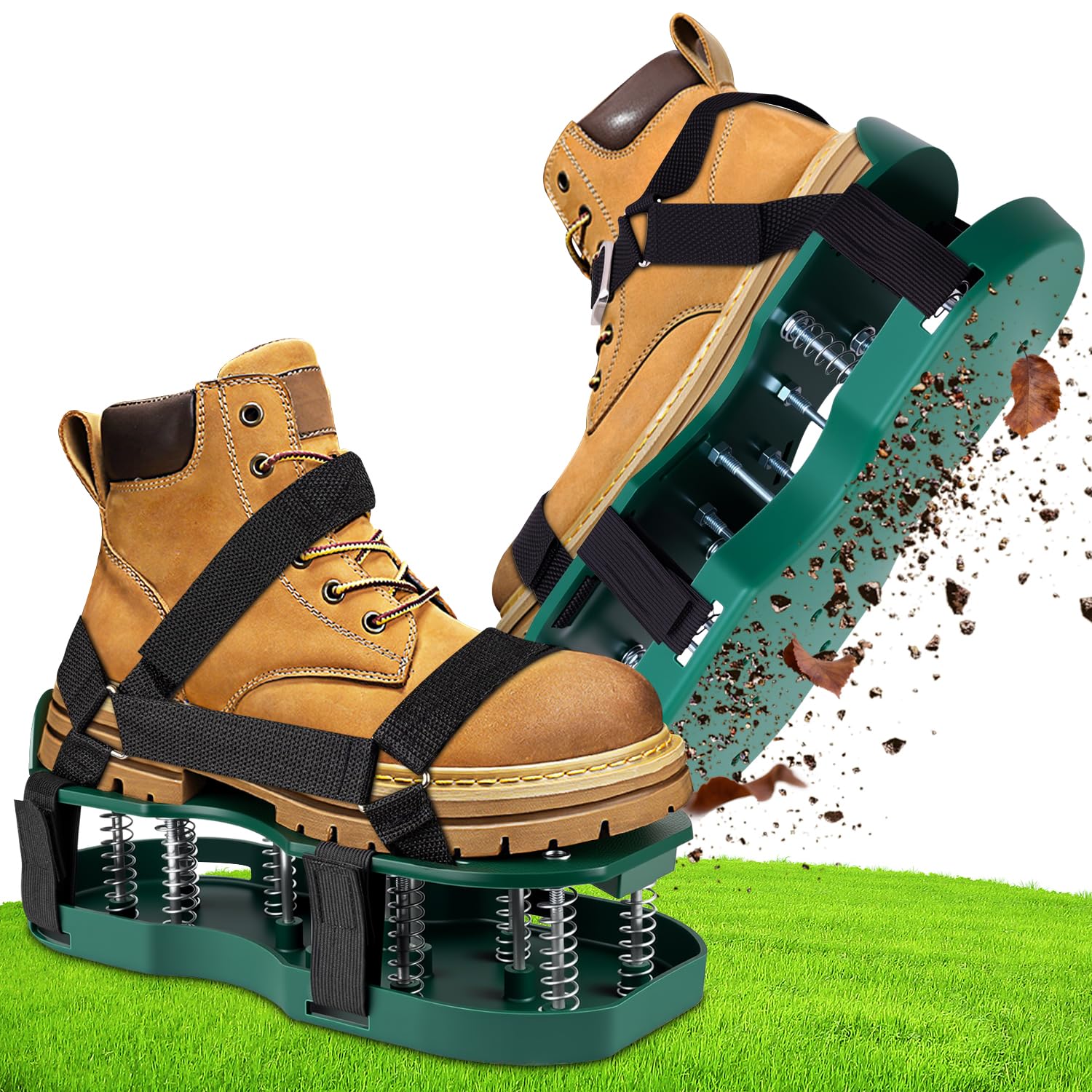 VReder Lawn Aerator Shoes, Adjustable Strap and Heavy Duty Spikes Spring Effortless Effective Aerating Sandals Shoes Aerating, Aerator Lawn Tool for Garden Grass Yard Patio Universal Size (Green)