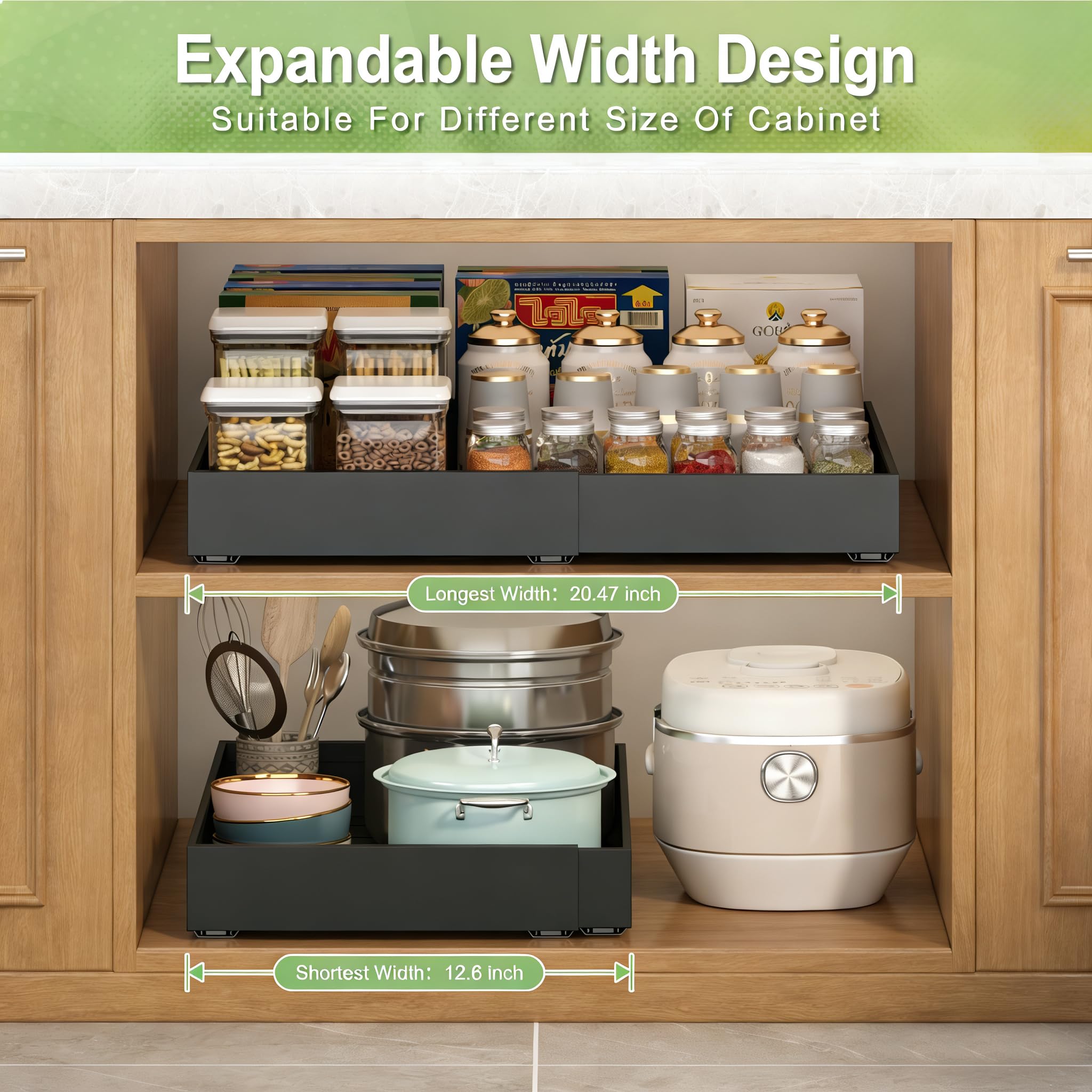 How to Clean Inside Kitchen Cabinets 1 RUILALIFE 2-Pack-Expandable-Pull-Out-Cabinet-Organizers No Drill Slid — product photo