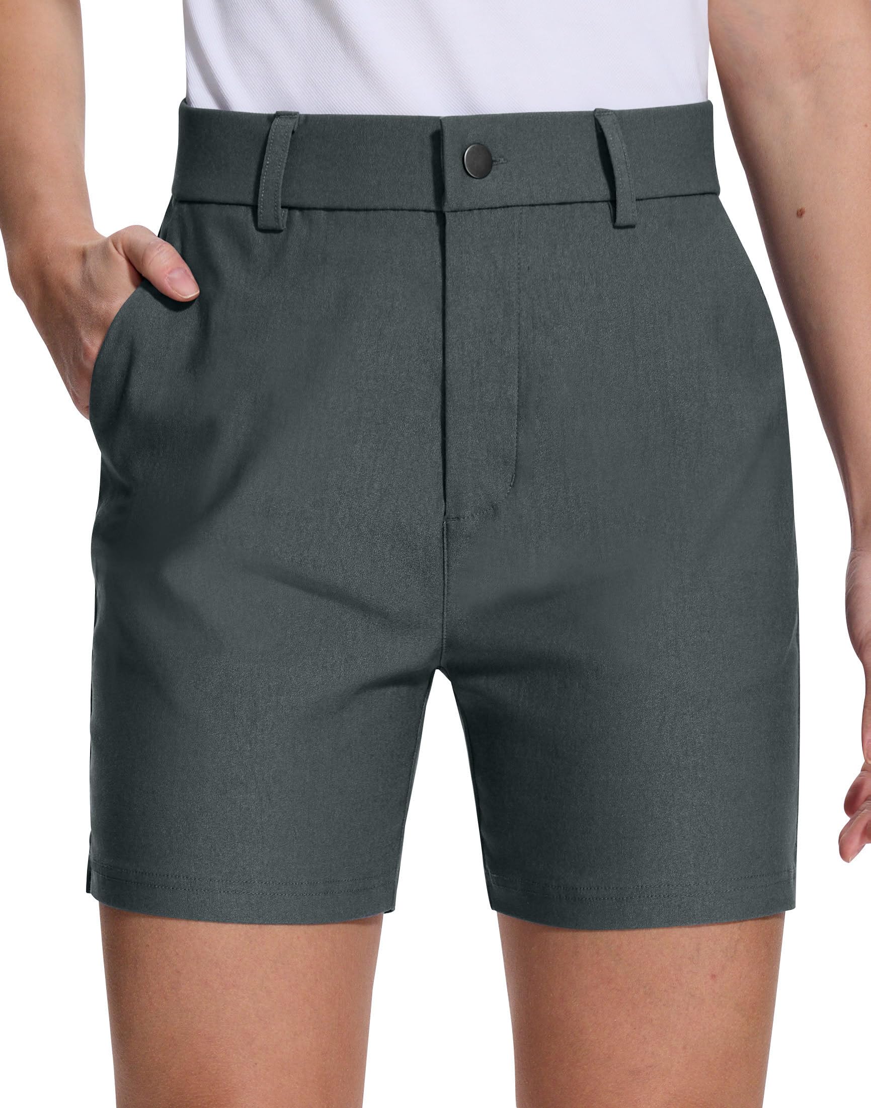 UPGET Womens Dressy Casual Shorts 5" Strechy Quick Dry with Pockets for Golf Work Outdoor Hiking