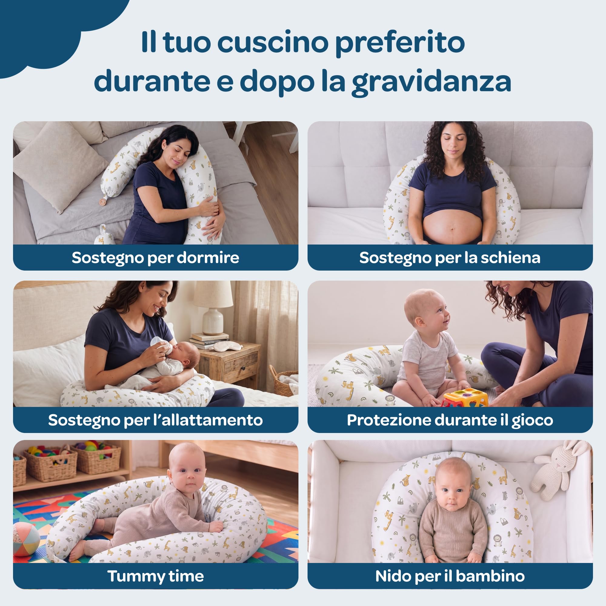 DOLCI SOGNI Cuscino Gravidanza e Allattamento Multiuso | Cuscino Gravidanza per Dormire | 100% Cotone OEKO-TEX Sfoderabile | Regalo Donna Incinta premaman