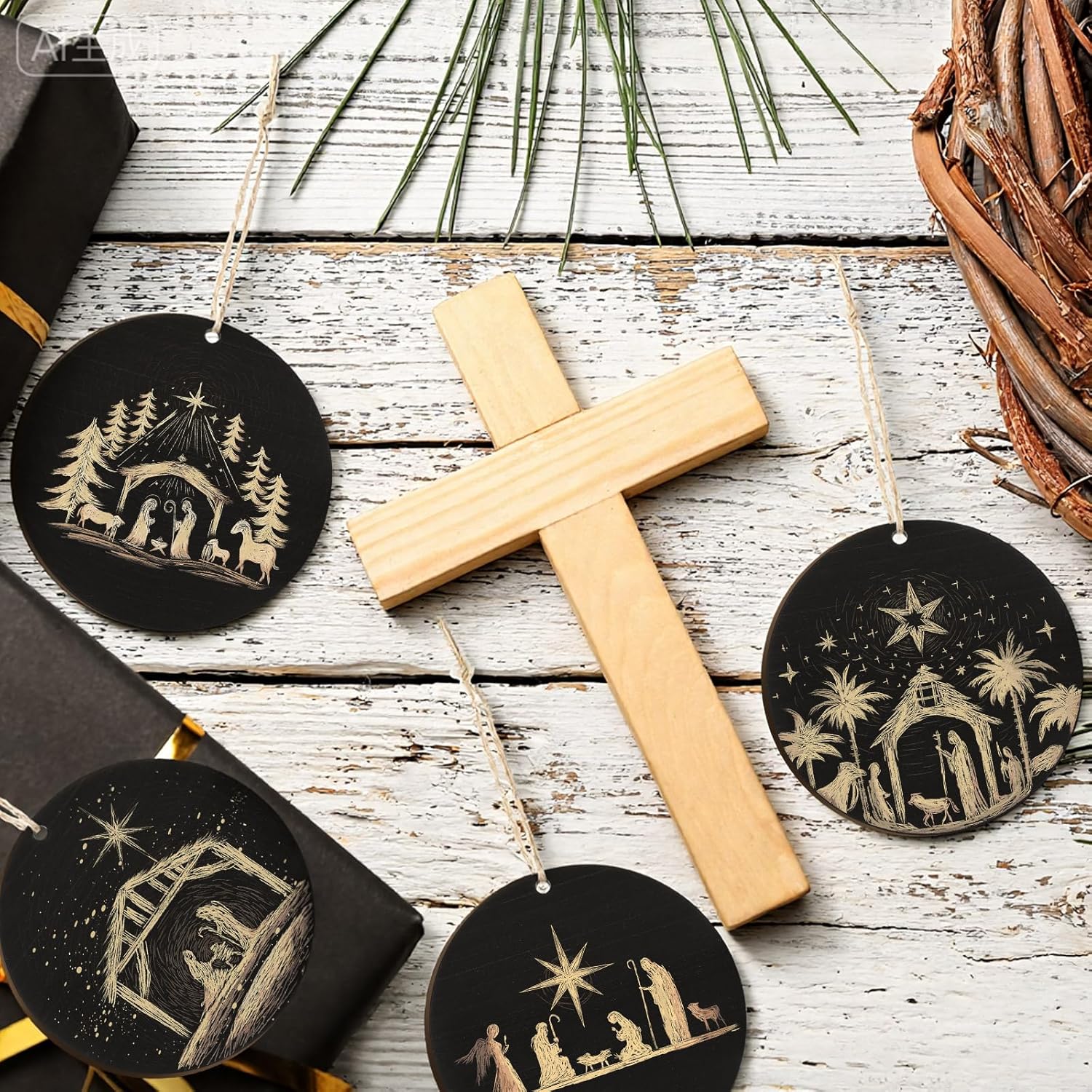 Thyle 8 pcs Nativity Ornaments for Christmas Tree - 2.8" Wooden Religious Christian Christmas Hanging Ornament Catholic Nativity Scene Jesus Xmas Ornaments The Birth of Jesus Decorations Gifts - Image 5