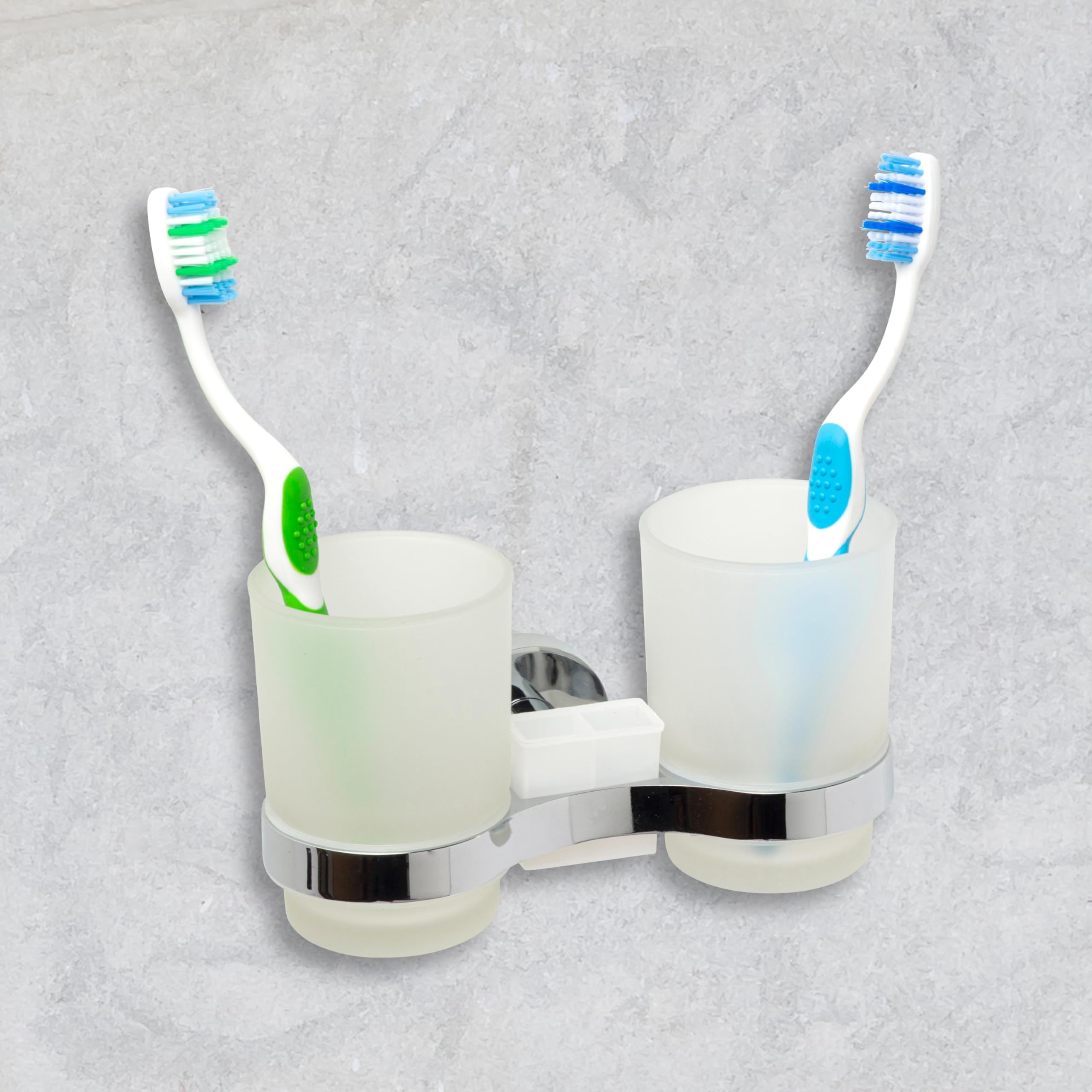 IPEA Samoprzylepny uchwyt na szczoteczkę do zębów z podwójną szklanką - bez wiercenia - nowoczesny design - stylowy uchwyt na szczoteczki do zębów i pastę do zębów na ścianę przyklejanie w łazience