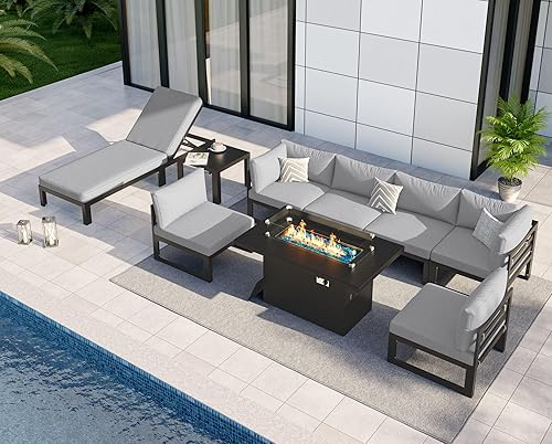 Miniatura 288 de NICESOUL 7 Piece White Powder-Coated Aluminum Patio Furniture with Fire Pit Table, 29 Inch Extra Wide Outdoor Sectional Sofa for 6, High-End Heavy