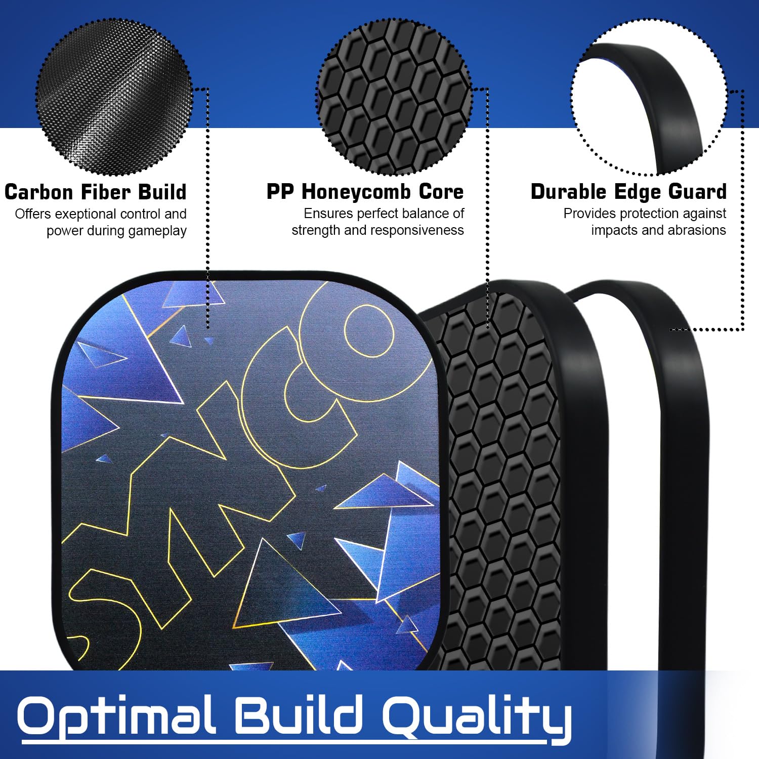 Synco Carbon Fiber Pickleball Paddle Set | 2 Racket, 4 Pickleballs with Carry Bag | 230g Lightweight Racket | Cushion Comfort Grip | 16mm Professional Paddle | Honeycomb Dense Core (Glory Black, 16mm) 2