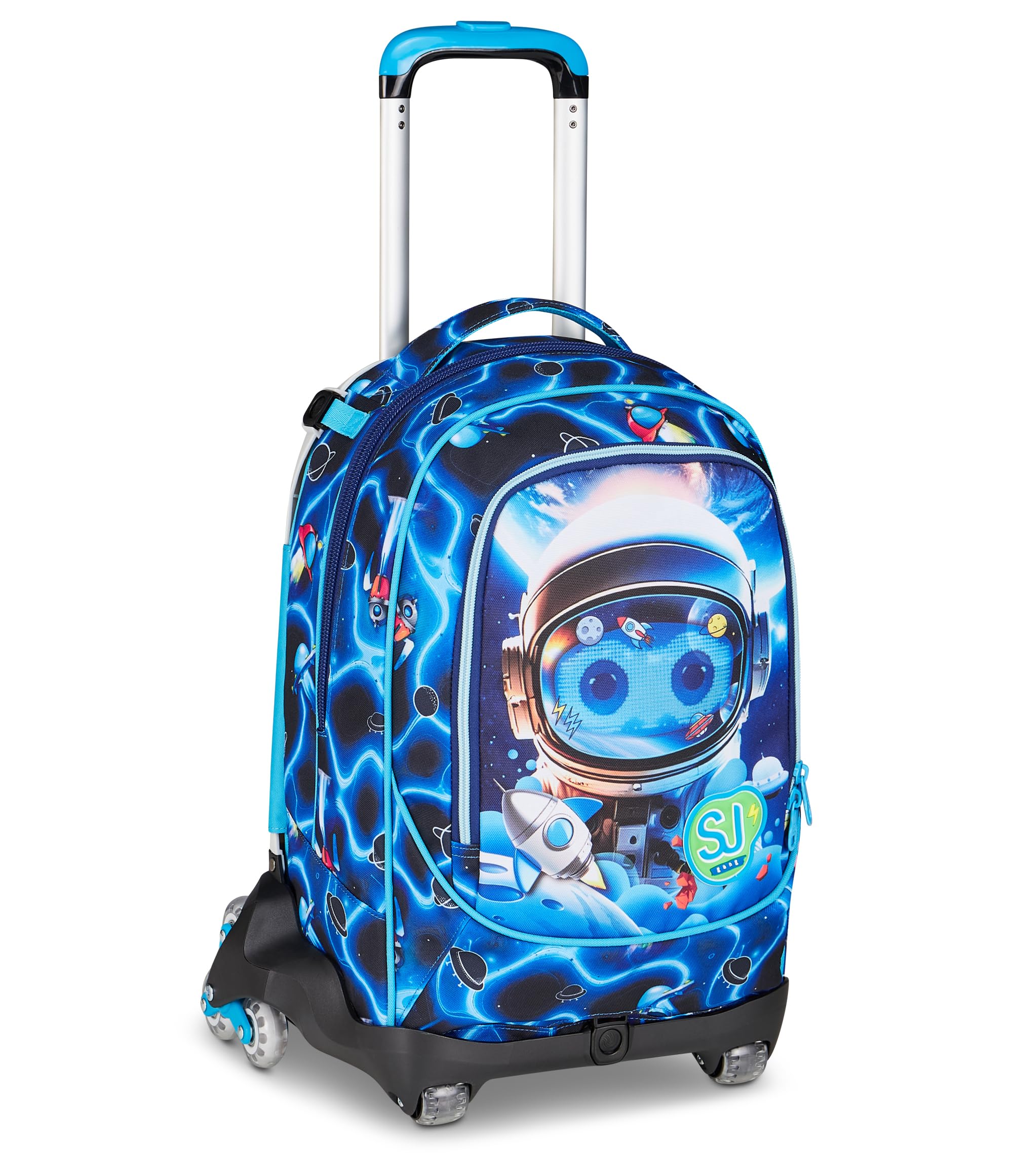 SJ GANG STYLE JAM GANG Trolley Scuola Jack 8 ruote SPACE LED BOY, Blu, 34 L, Scomponibile, Uso Zaino, Cross-over System, Spallacci a scomparsa, Tasca portaborraccia, Elementari e medie, Bambino