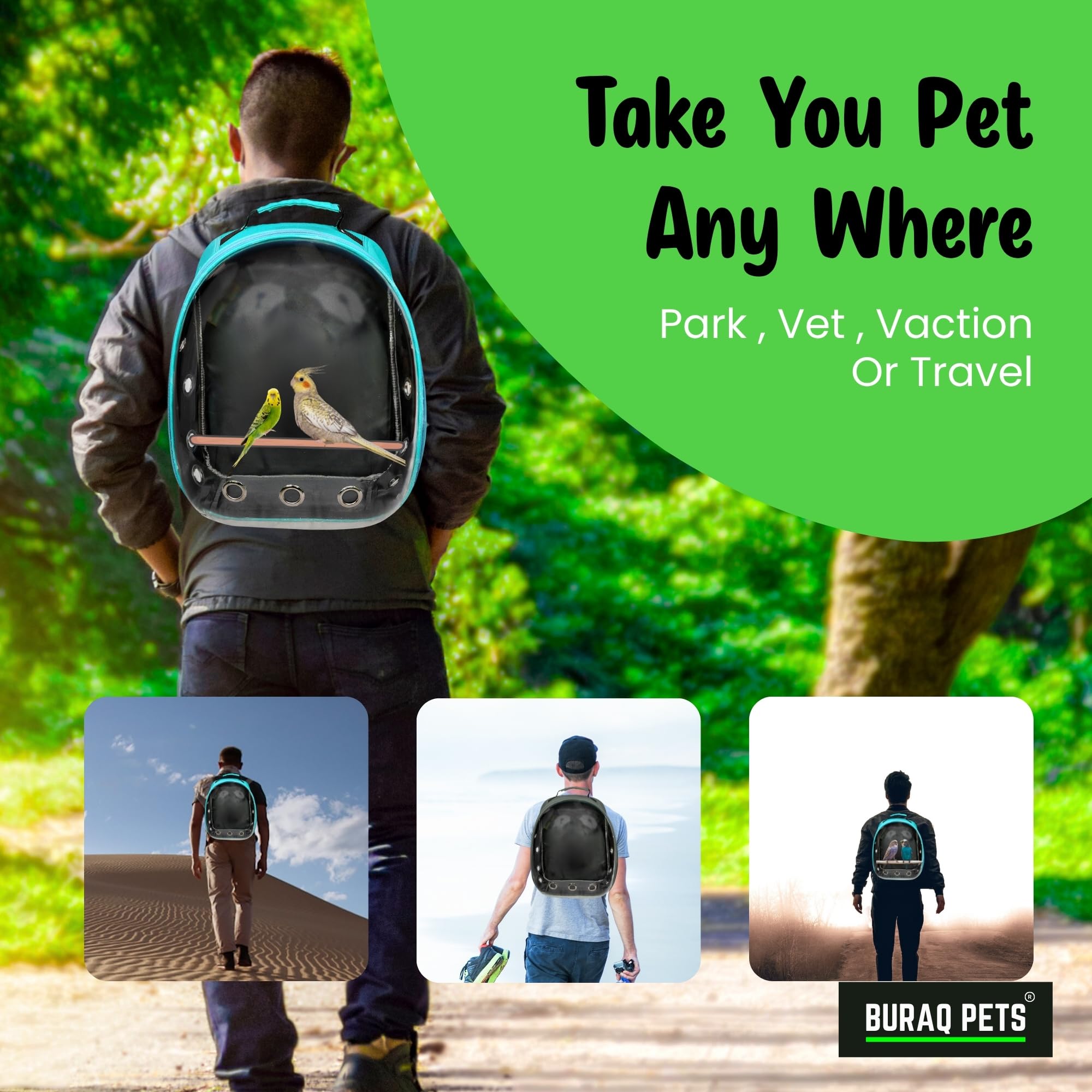 Buraq Bird Carrier Astronaut Space Transparent Backpacks Capsule Breathable Airline-Approved, Ventilated Bag for Travel, Hiking and Outdoor for Birds Puppies & Cats (Black) 2