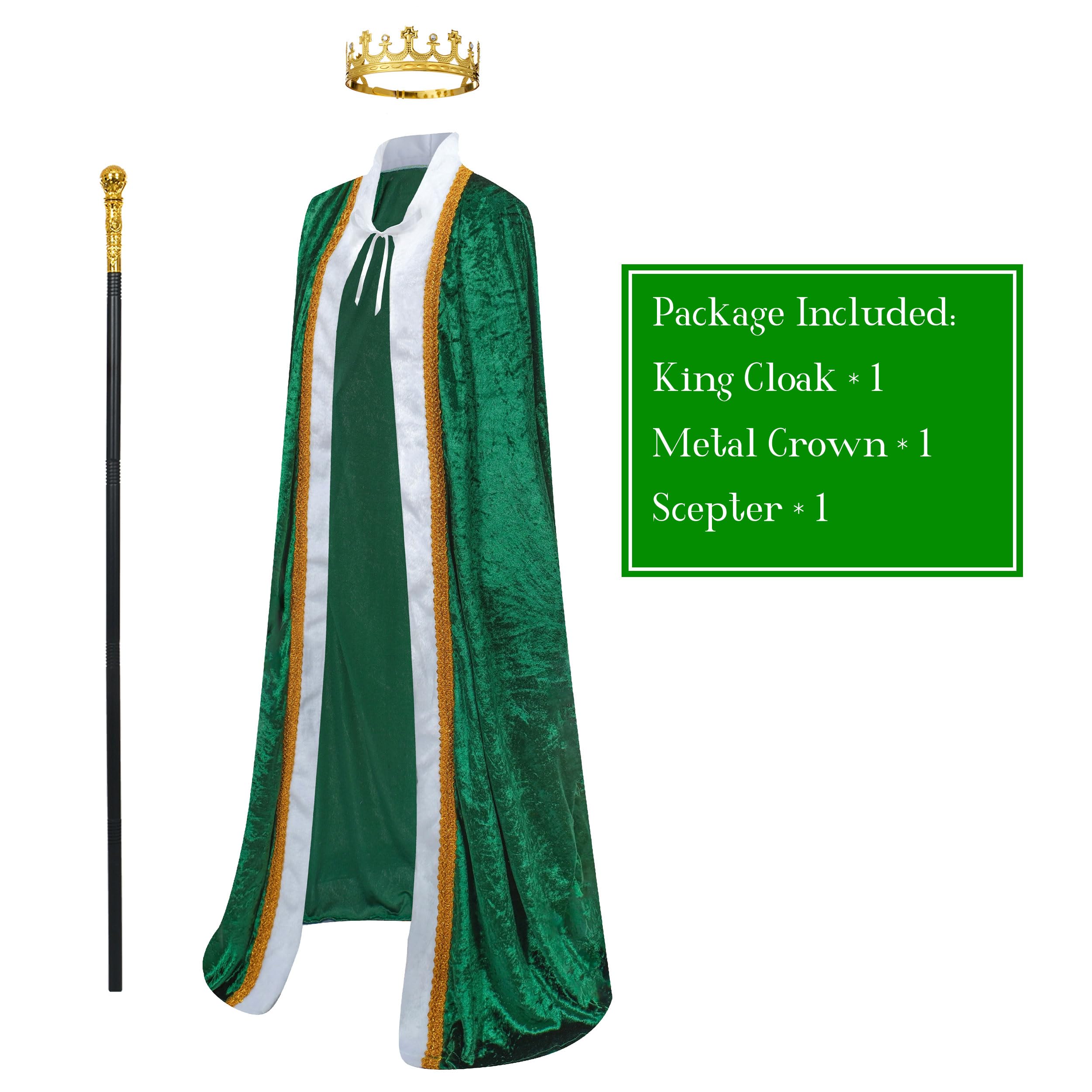King Costume for Men and Women,Adult King Cape Robe Crown Scepter,Queen Costume,Lord Farquaad Costume,