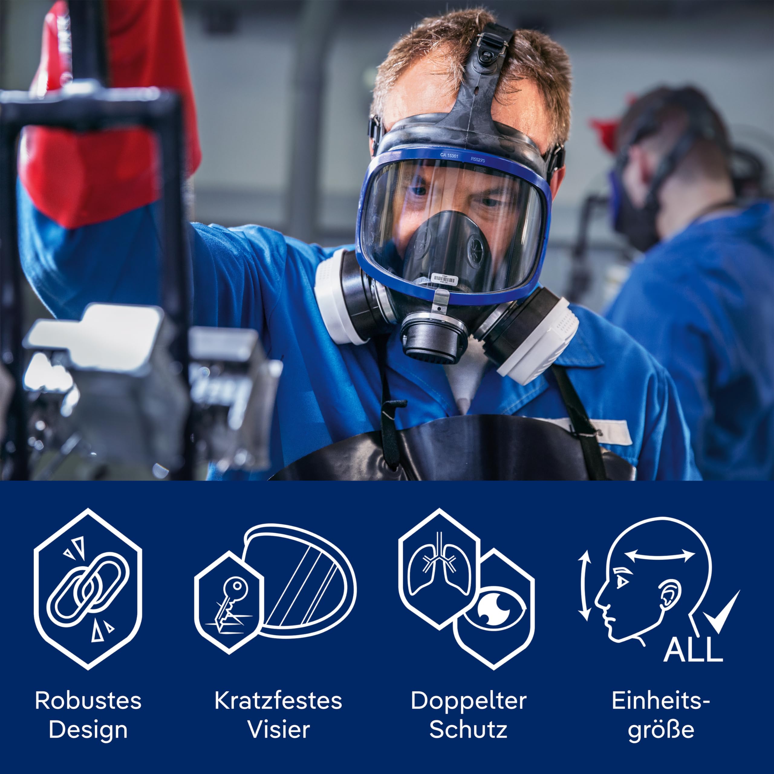 Dräger X-plore 5500 Atemschutz-Vollmaske mit auswechselbaren A1B1E1K1 Hg P3 | R D Kombinations-Filtern gegen Gase, Dämpfe und Partikel