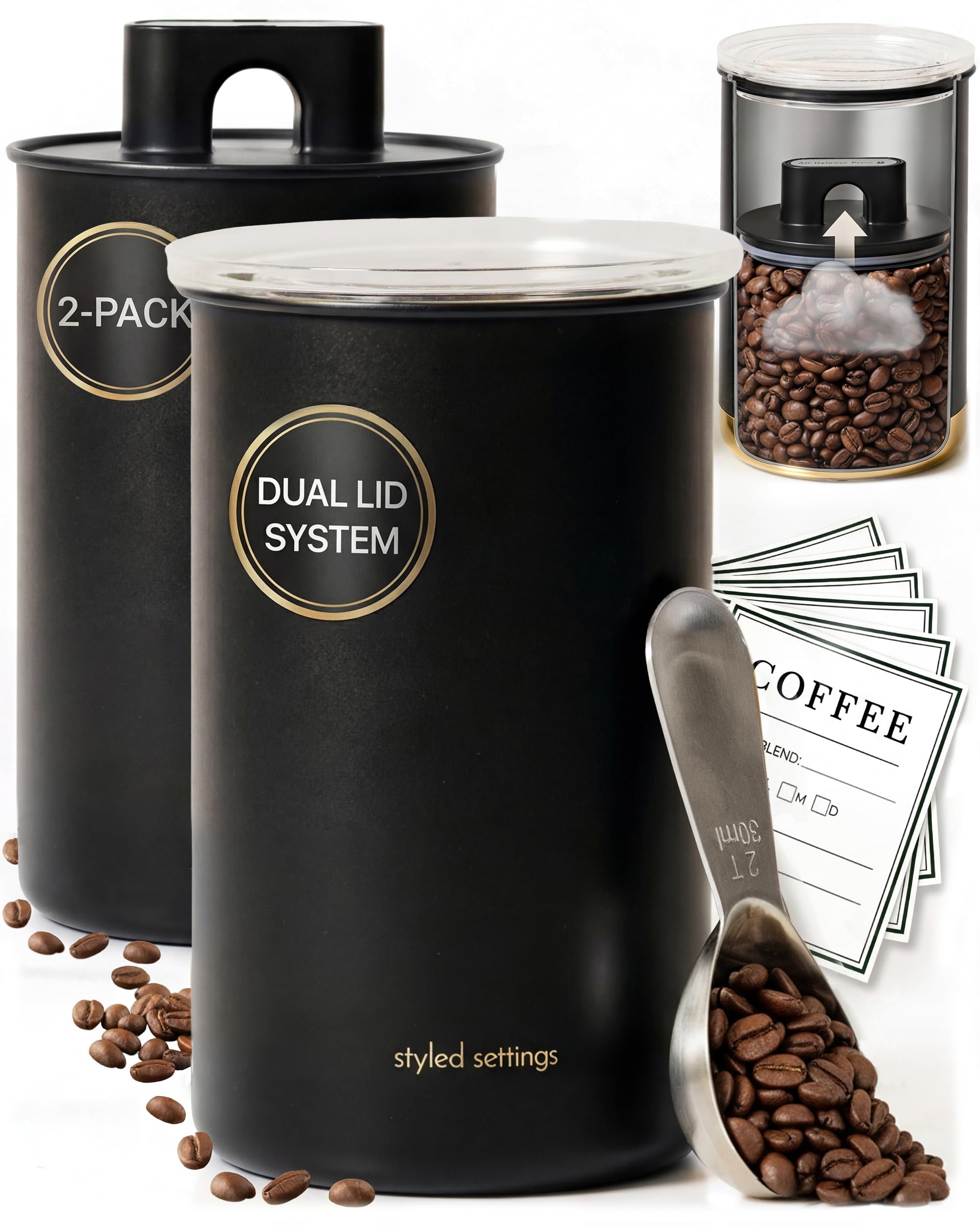 STYLED SETTINGS Vacuum Seal Coffee Canister Set
