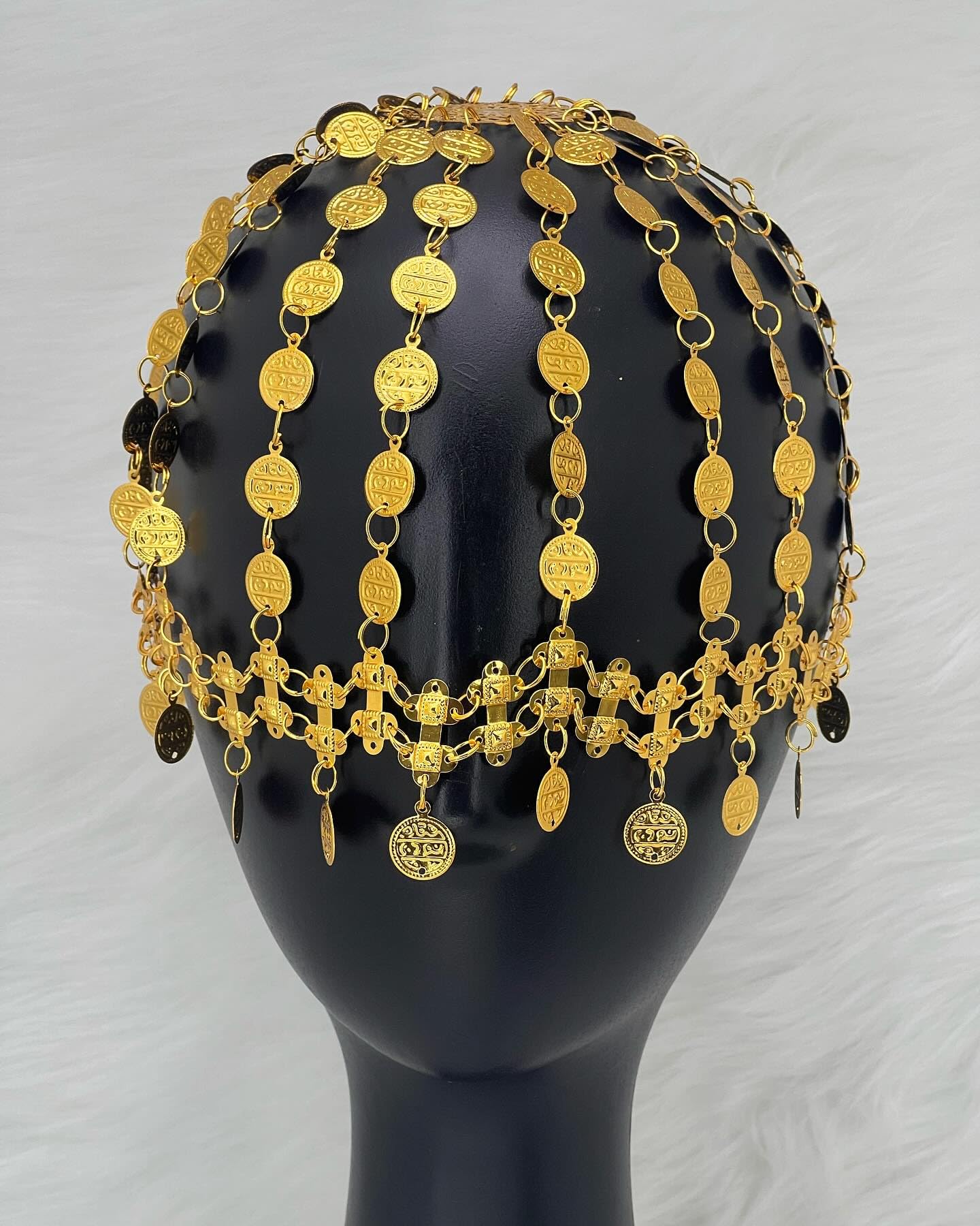 Golden Coin Hair Headband girls Hoop Headpiece Antique Gold Coin Headpiece with Dangling Charms girls school function Traitional Nationalday celeberation (GOLD, SMALL (8 Line))