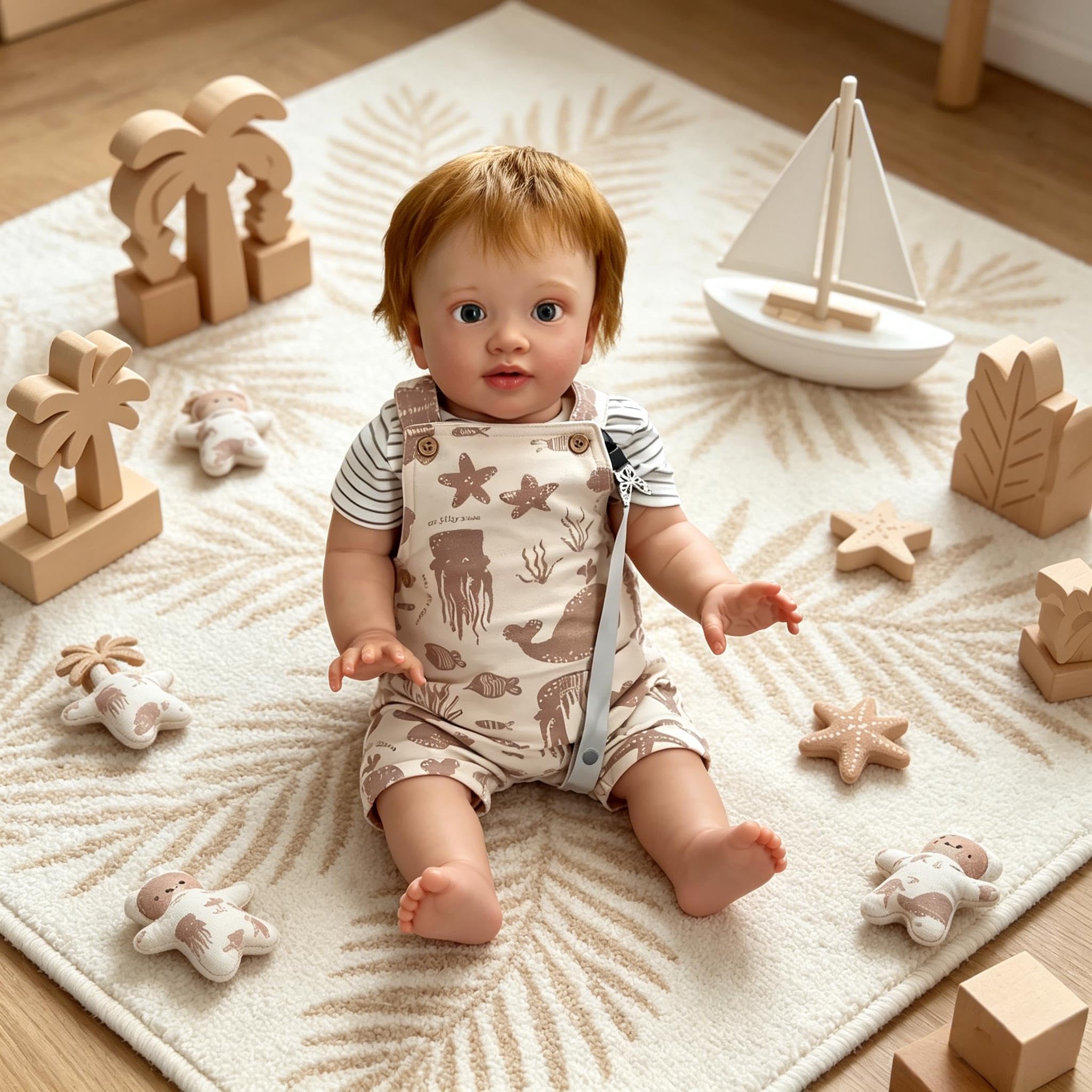Reborn Kleinkind-Puppen Jungen, 66 cm, Realistische Reborn-Babypuppe, Weicher Stoffkörper, echt aussehende Babypuppe Braunes Haar Lebensechte Kleinkindpuppe Geschenke für Kinder