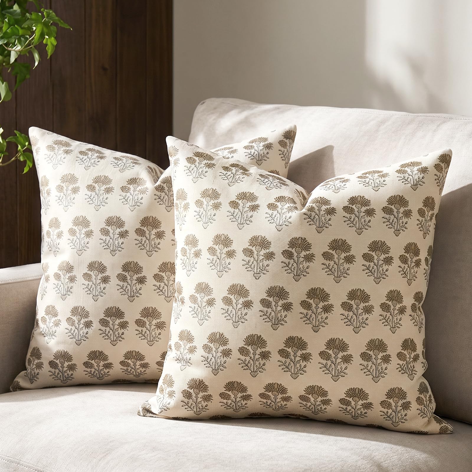 Waterproof Cushion Covers Set of 2 Soft Summer Throw Pillow Covers Walnut