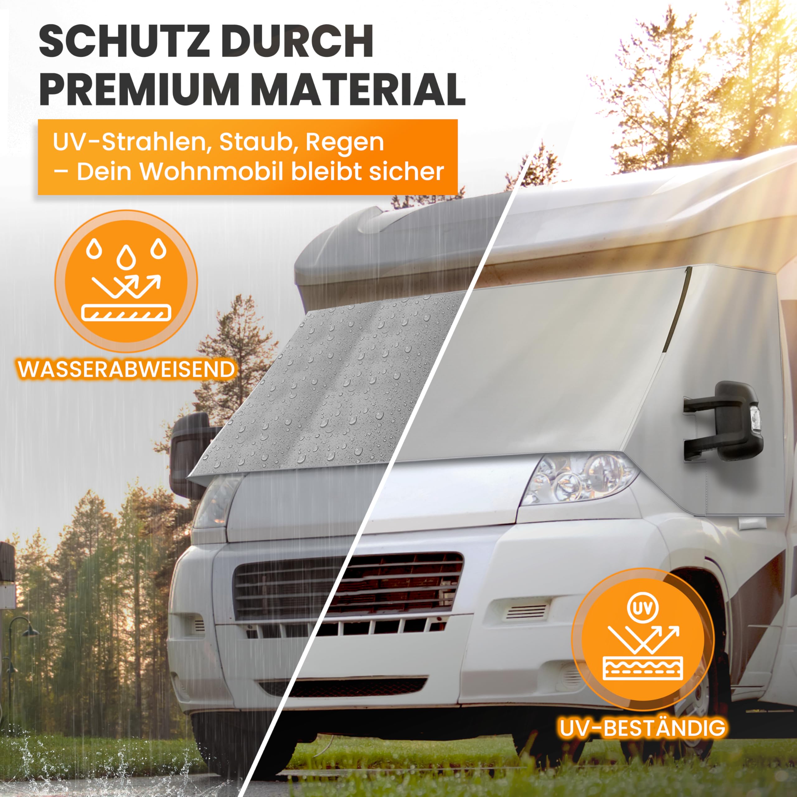 NATURIZ® FIAT Ducato Frontscheibenabdeckung – hochwertige, wetterfeste Thermomatte außen mit effektivem Sonnenschutz für Wohnmobile – passend für Ducato, Jumper, Boxer 2006–2025 (Grau)