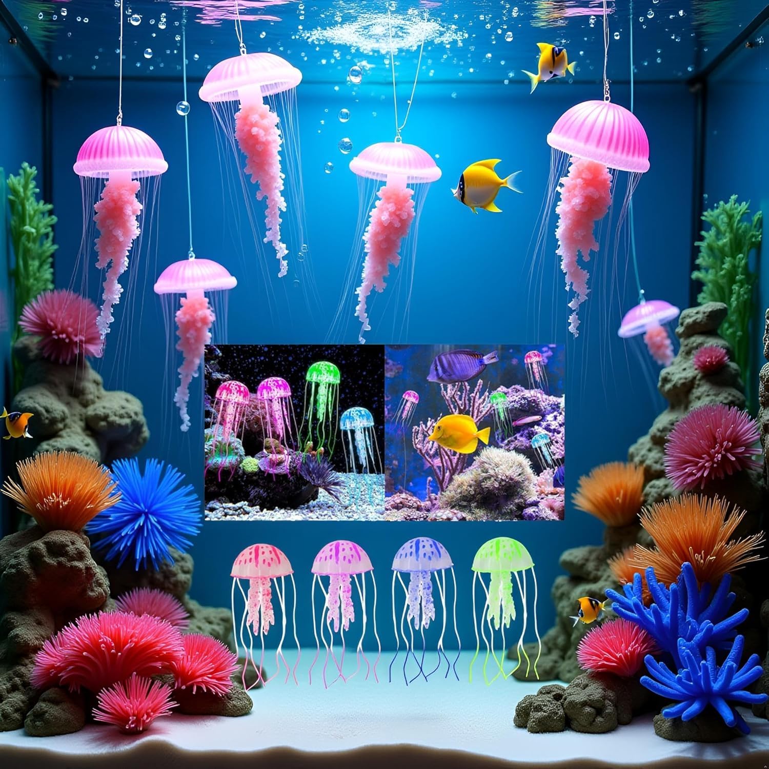 Opemg 4 Pcs Fluorescence Jellyfish Aquarium Decorations for Large Small Fishtank Glowing Jellyfish Toy for Fish Tanks Jellyfish Decorations for Bedroom Aquatic Pets Aquarium Décor - Image 3