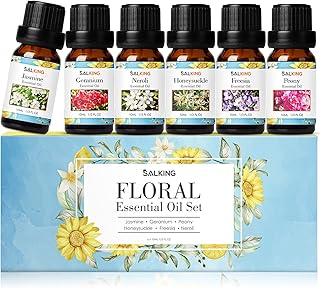SALKING Essential Oils Gift Set, Pure Fragrance Oil Aromatherapy Essential Oils Set,Premium Scented Oils for Oil Diffusers 6 x 10 ML - Jasmine, Neroli, Honeysuckle, Peony, Geranium, Freesia