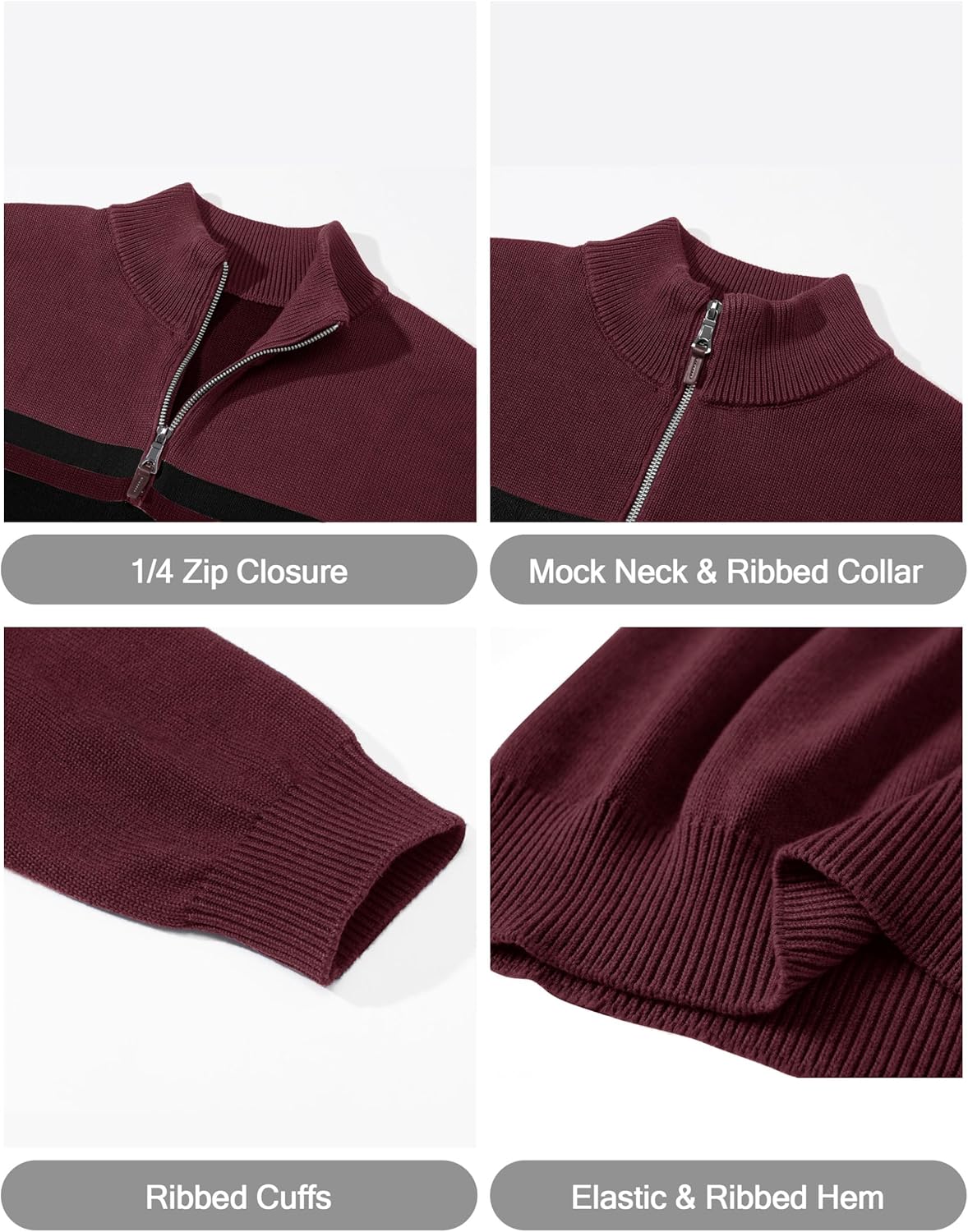 CRYSULLY Mens Sweater 1/4 Zip Cotton Polo Pullover Sweaters Casual Fall Winter Spring Striped Sweatshirts - Image 5