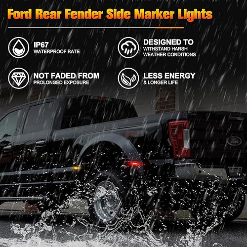Miniatura 7 de Juego de 4 luces LED de marcador lateral para guardabarros, para cama trasera, compatible con Ford F350 F450 F550 Super Duty1999-2010