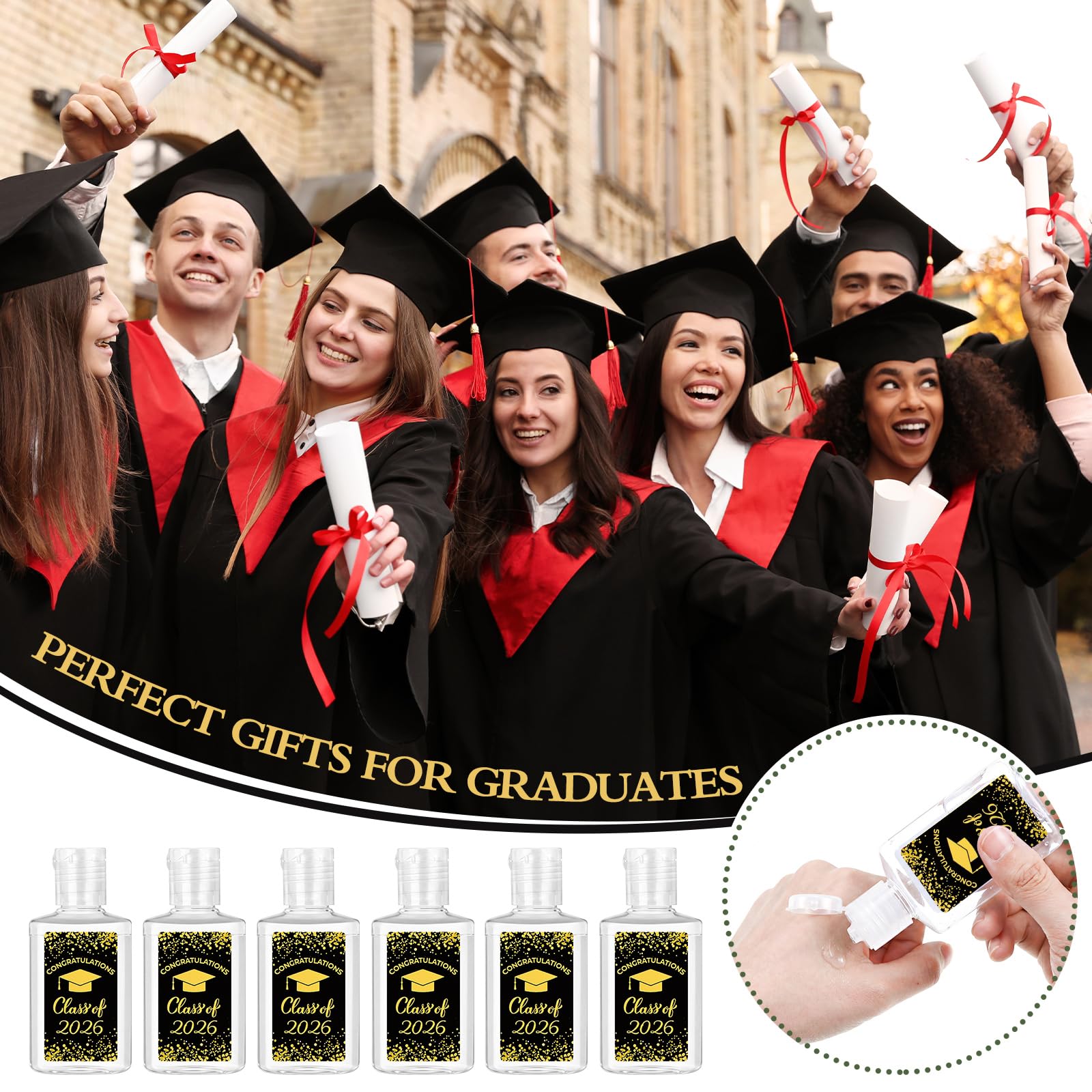 Leelosp Set di 36 mini saponi per le mani sciolte per la laurea di classe 2026, colore nero, regalo per la notte di laurea, 29,6 ml, per insegnanti, compagni di scuola