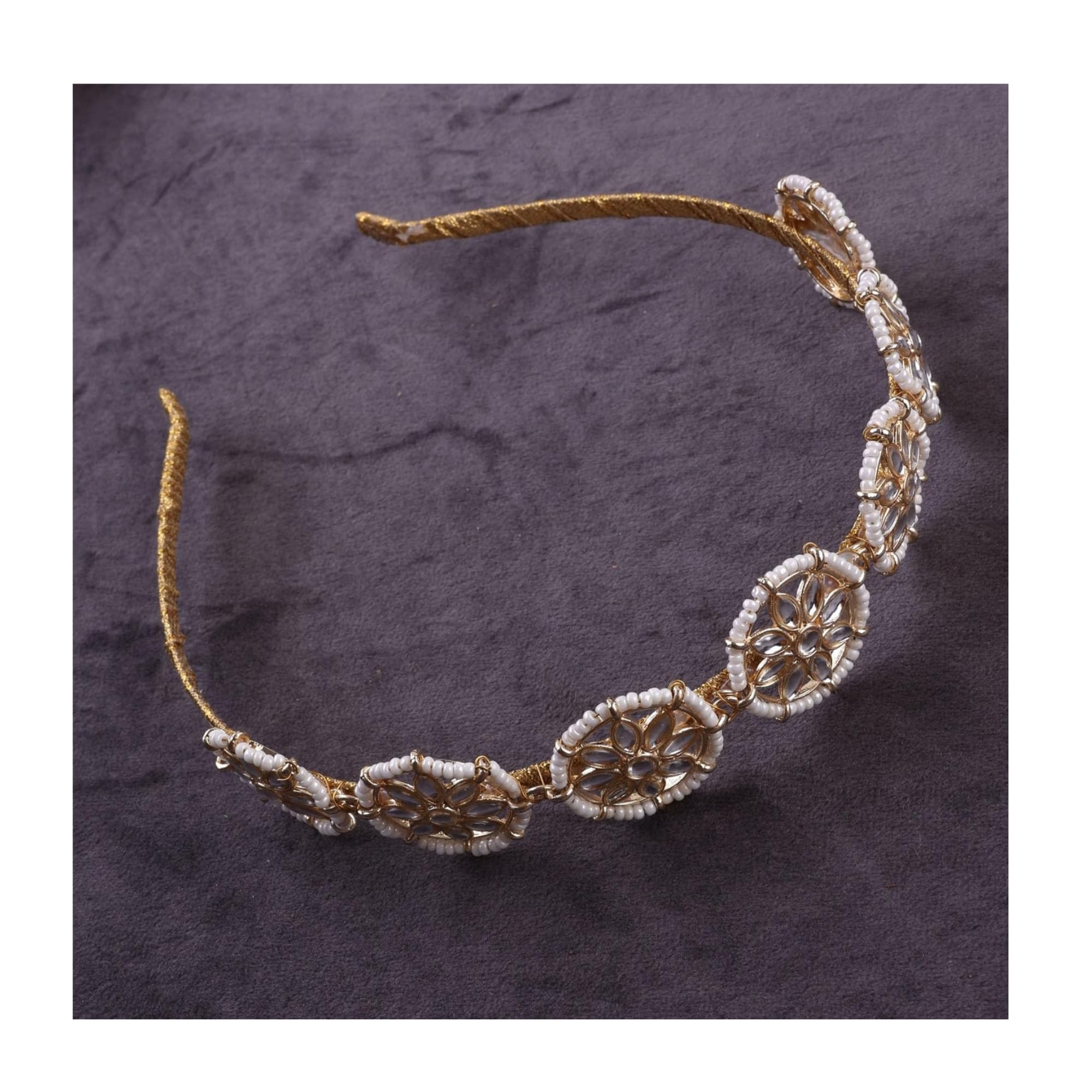LAKWAL ENTERPRISES Floral Kundan Studded Sheesh Patti Wedding Hairband Traditional Golden Celebrity Headband Hair accessory Jewellery for Women and Girls-picture-25