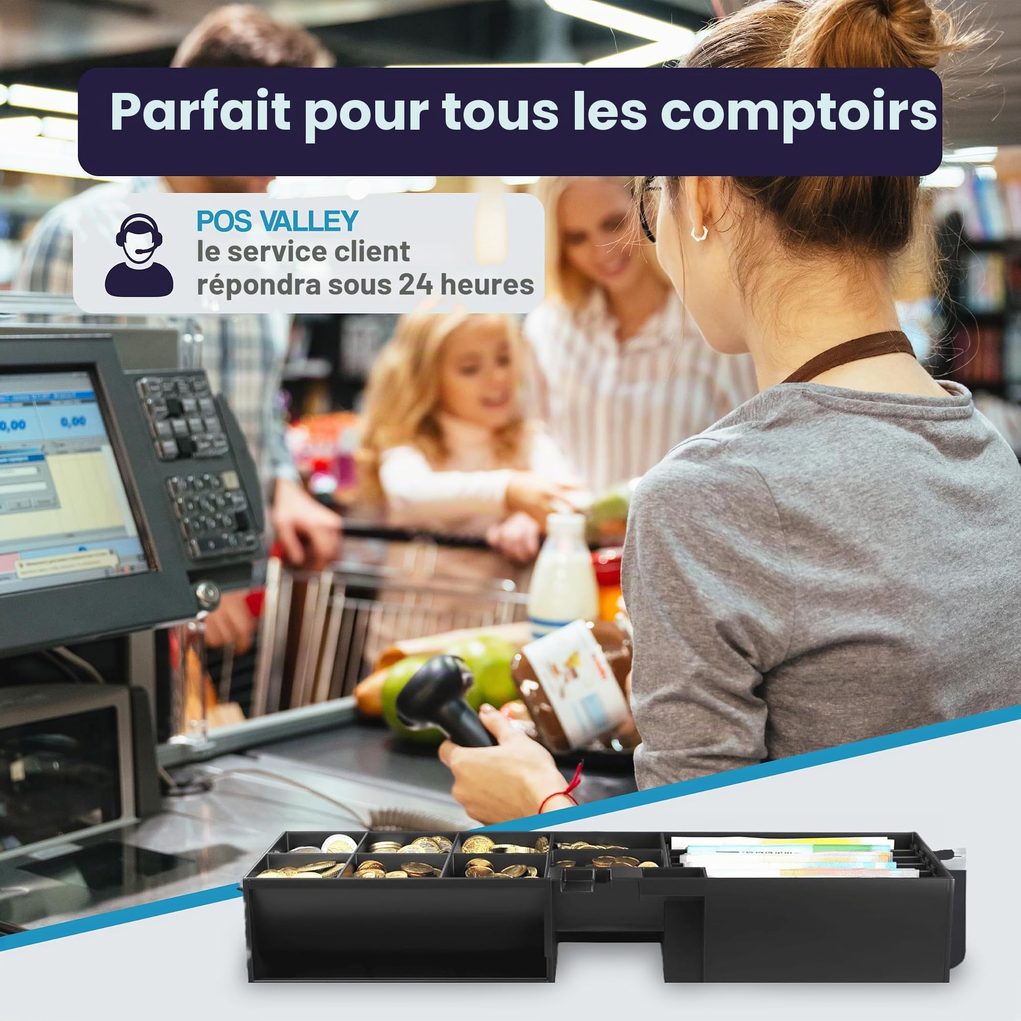 Intérieur avec couvercle et serrure pour tiroir en espèces Flip-Top ouverture verticale automatique pour imprimante POS et caisse enregistreuse, 5 billets - 8 pièces - Universel