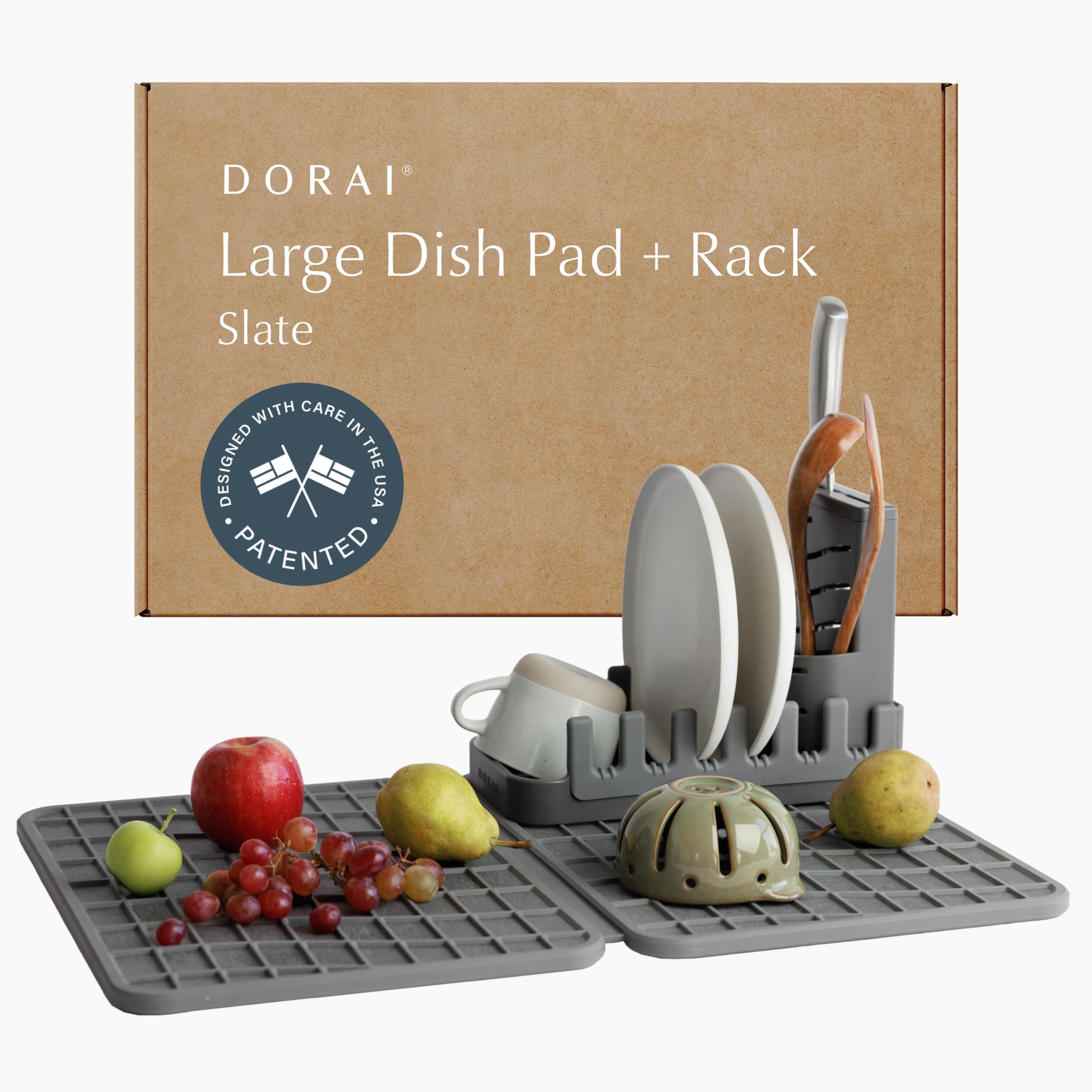 Dorai collapsible dish drying rack with stone dish pad large slate