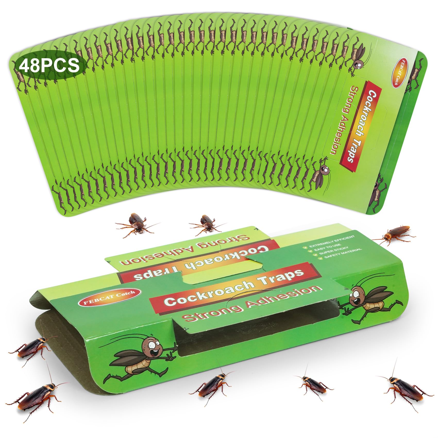 Cockroach Traps - Anti Green Cockroach Traps - Effective Against Cockroaches - Pack of 48