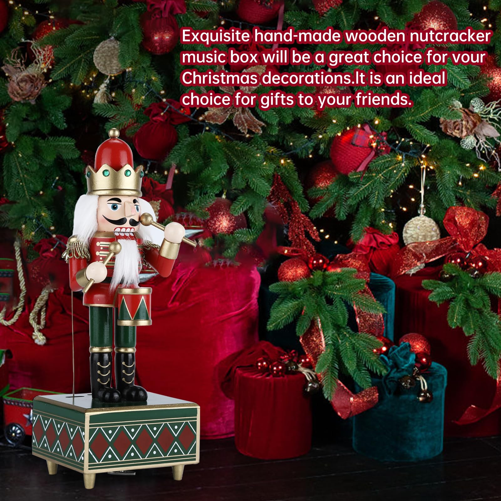 Casse-Noisette Soldats boîte à Musique boîte à Musique en Bois avec et Base pour décoration de noël Cadeau Décoration de Noël Traditionnelle de la Maison Casse-Noisette Boite (Vert)