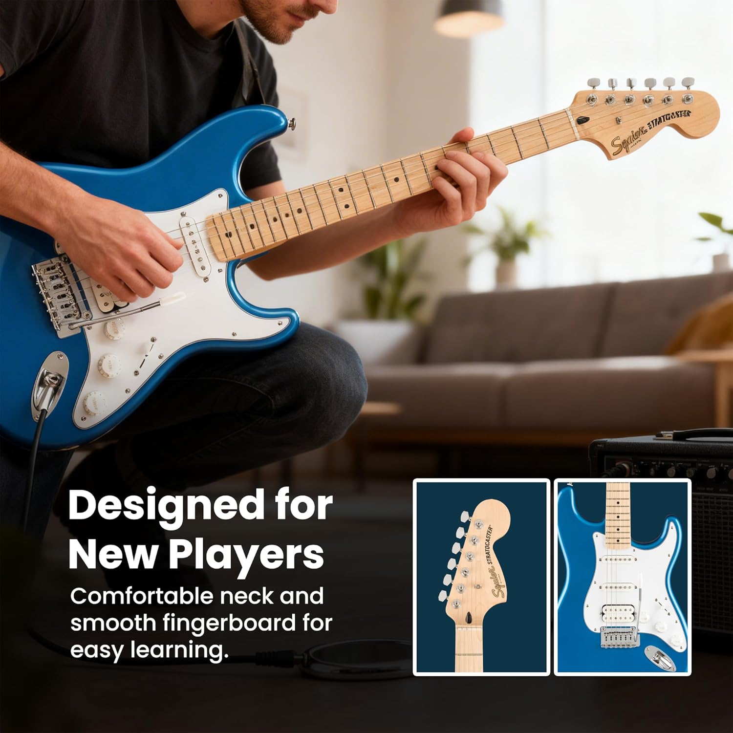 Fender Squier Affinity Stratocaster HSS - Lake Placid Blue Bundle with Frontman 15G Amplifier, Instrument Cable, Gig Bag, Tuner, Strap, Picks, and Austin Bazaar Instructional DVD