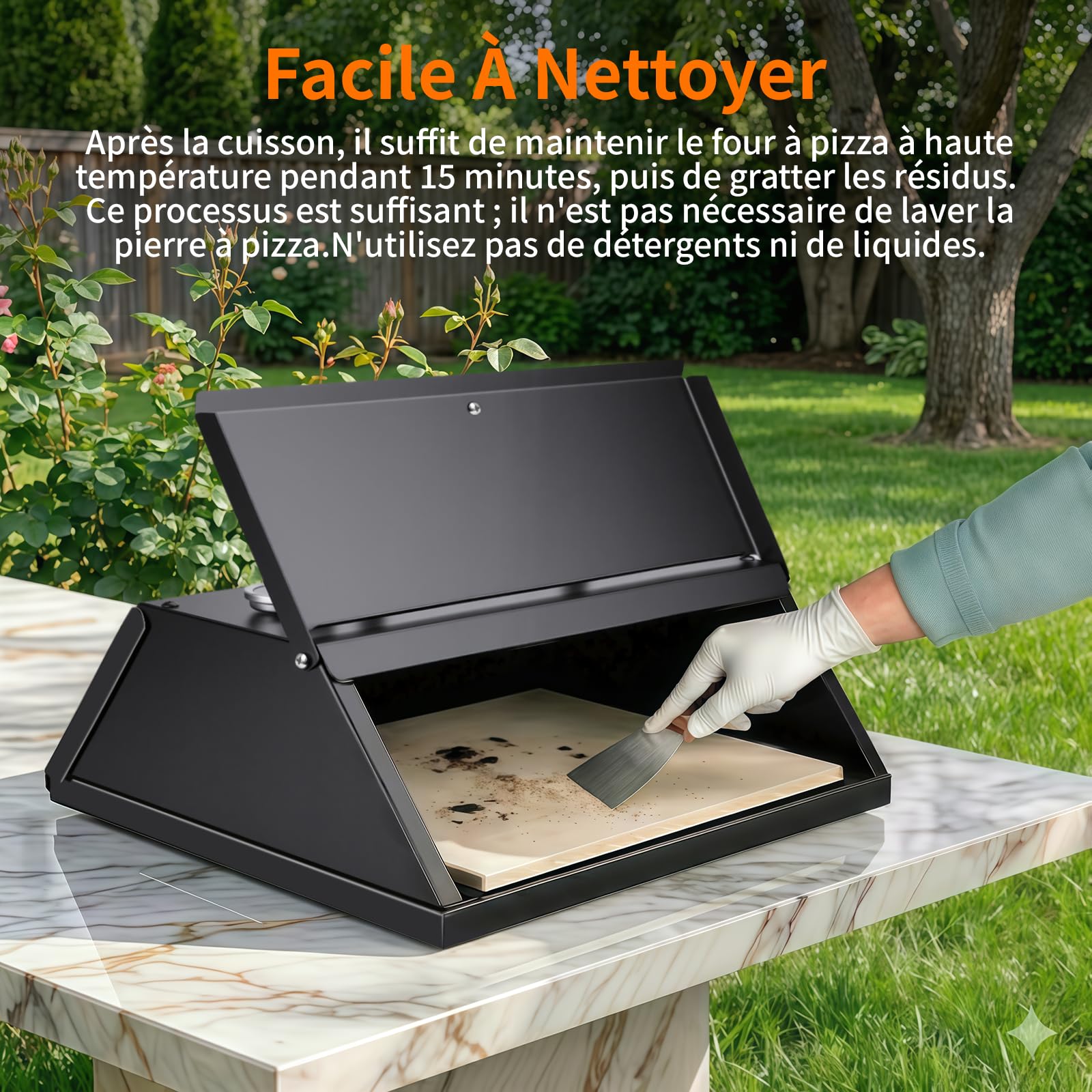 Four à pizza pour barbecue d'extérieur avec pierre à pizza, indicateur de température, 40,3 x 36 x 22 cm