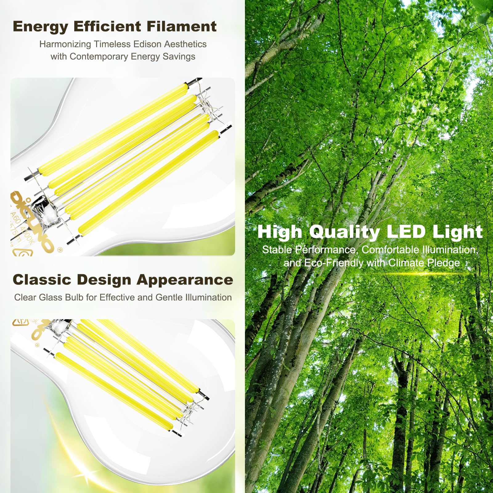 DiCUNO Lampadina LED E27 UltraEfficient Classe A, 7,5W=100W, 4000K, 6 Pezzi