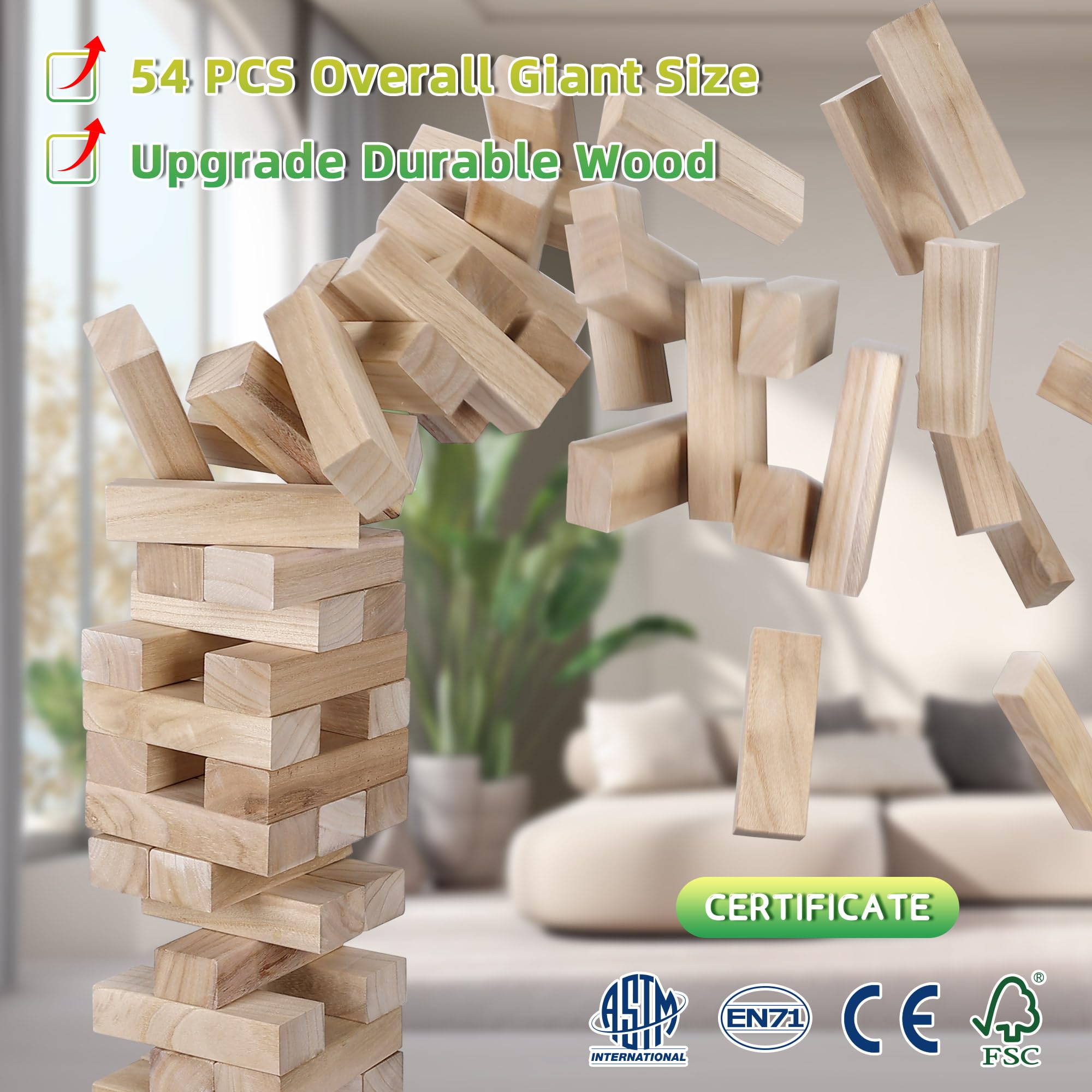 GOTHINK - Juego de torre gigante para remolque, torre grande apilable a más de 5 pies, 54 bloques de madera jumbo para juegos de patio exterior con funda de transporte, apilamiento de madera, juguete