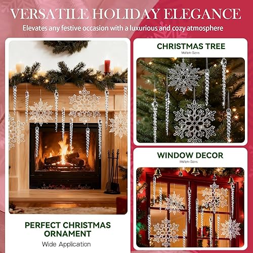 Miniatura 7 de 18 piezas de adornos grandes para árbol de Navidad, adornos de cristal, copo de nieve de carámbano transparente de acrílico para árbol de Navidad,
