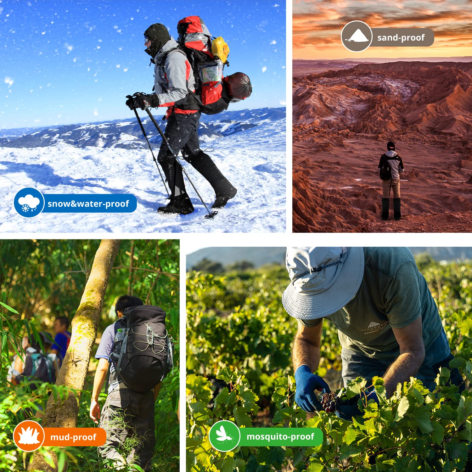 HIKENTURE Gamaschen Wandern Jagd Fahrrad, Gamaschen Herren Damen Wasserdicht, Regengamaschen, Gamaschen Outdoor zum Schutz von Hose&Schuhe vor Schnee/Regen/Insekten, Gaiters Schneewandern, Klettern