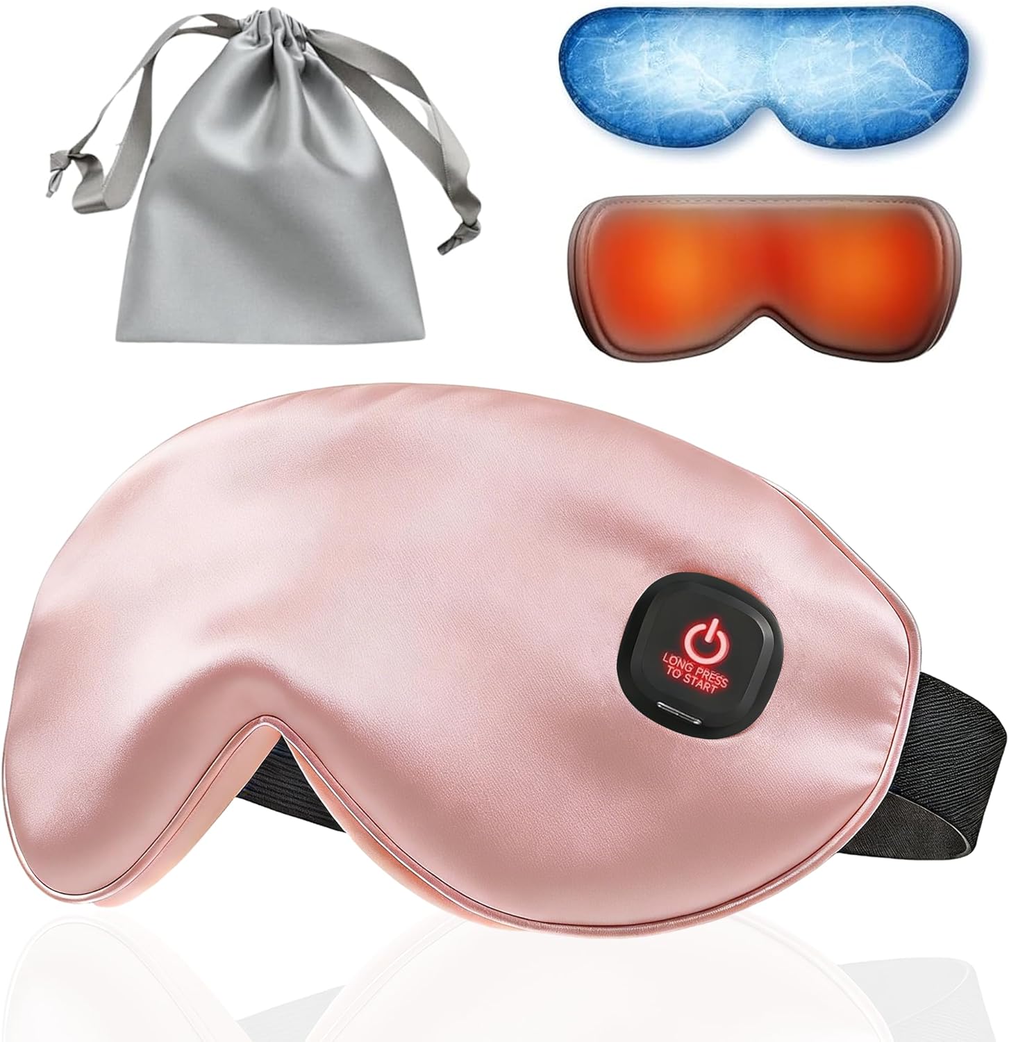 Cordless Eye Mask with Heat and Cooling, Silk Heated Eye Mask for Dry Eyes, Eye Relief, Timed Shutdown, 3 Temperature, Eye Mask for Travel, Washable Cover, Pink