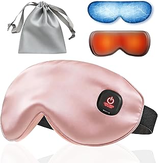 Cordless Eye Mask with Heat and Cooling, Silk Heated Eye Mask for Dry Eyes, Eye Relief, Timed Shutdown, 3 Temperature, Eye Mask for Travel, Washable Cover, Pink