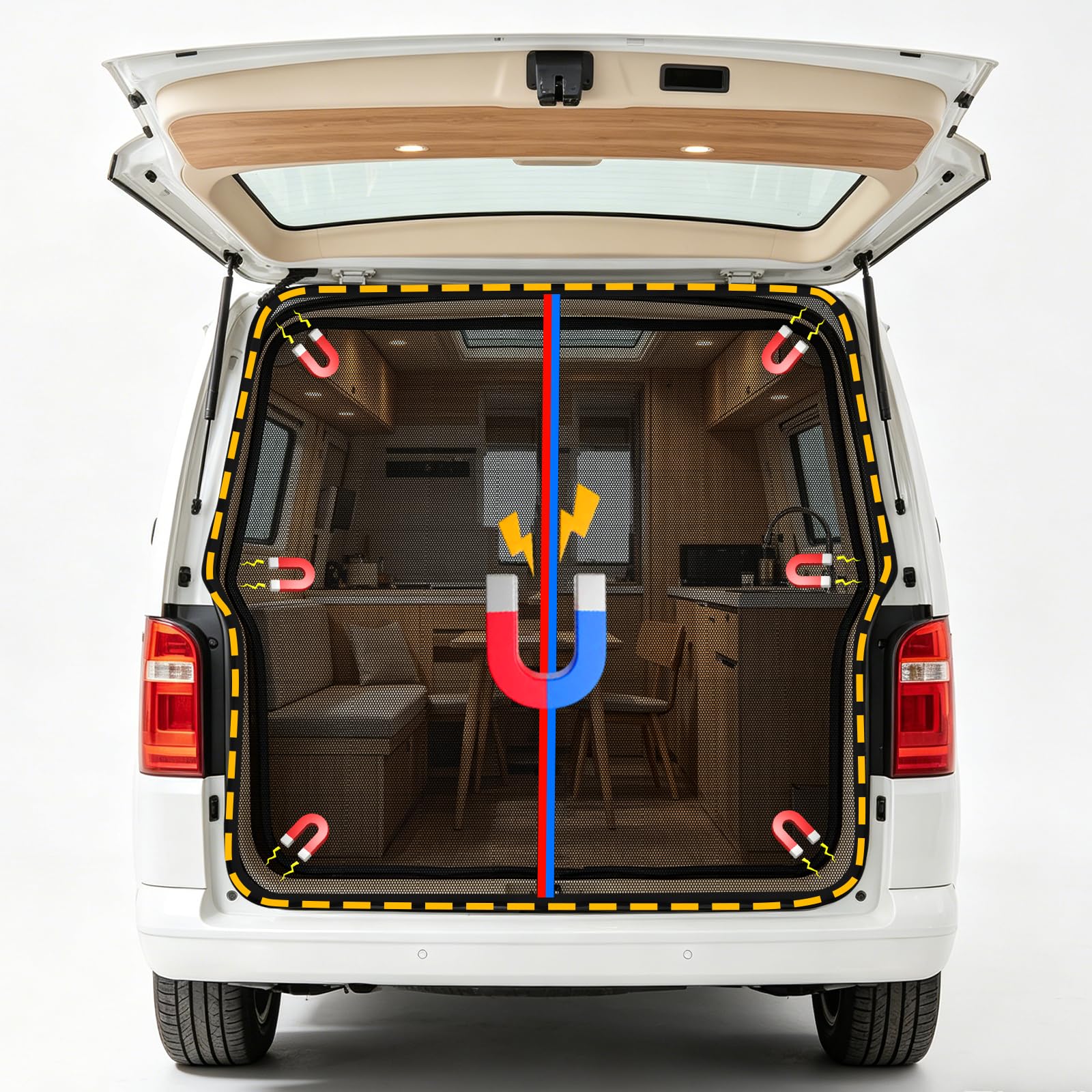 Moskitonetz Magnetisch kompatibel VW T5 T6 für Hintertür, Auto Fliegengitter & Insektennetz & Sonnenschutz, mit Mittelmagnetverschluss, VW T5 T6 Camping-Zubehör