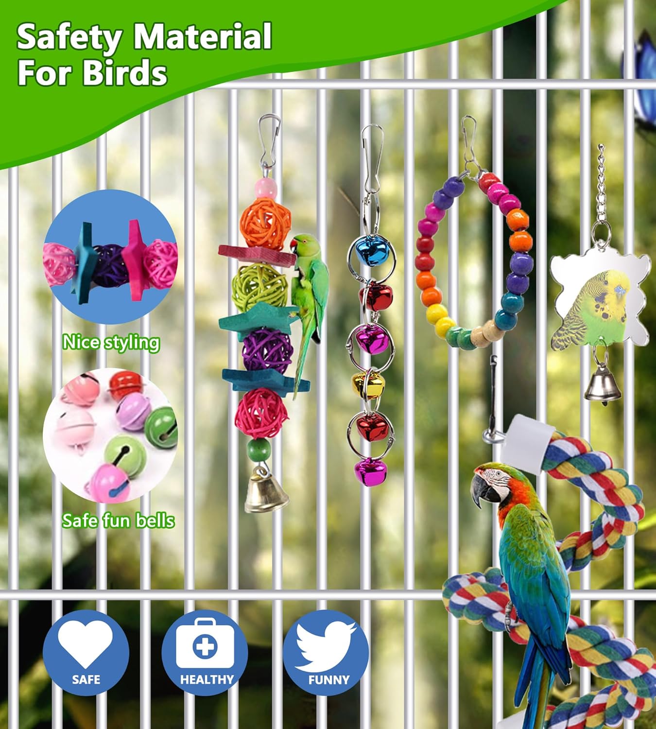 8PCS Colorful Wooden Beads Swing Bird Toy Set for Small Parrots
