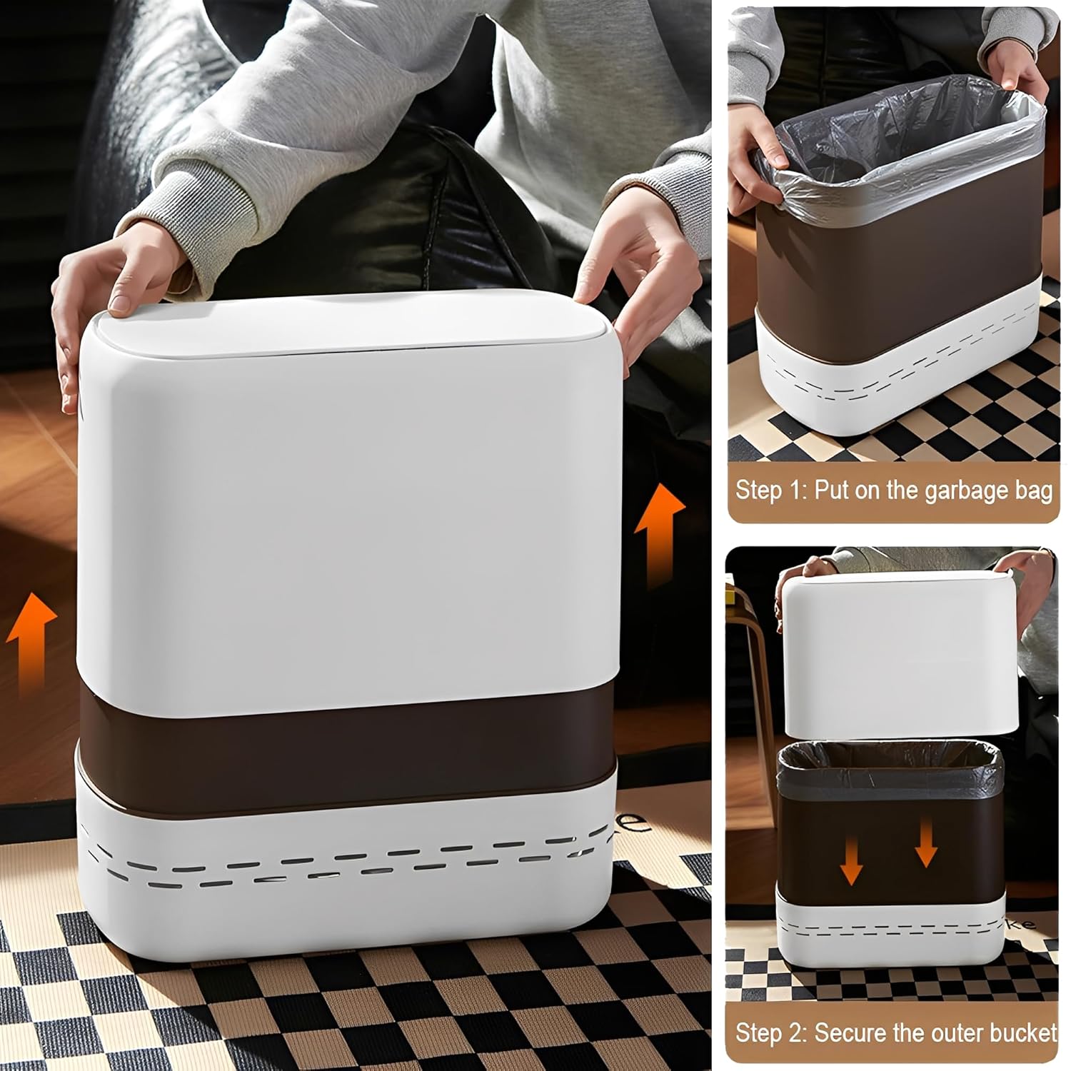 Sooyee Bathroom Trash Can with Lid, 2.4 Gallon Slim Trash Bin, Small Plastic Waste Basket, 10 L Narrow for Bedroom, Kitchen, Office, White - Image 4