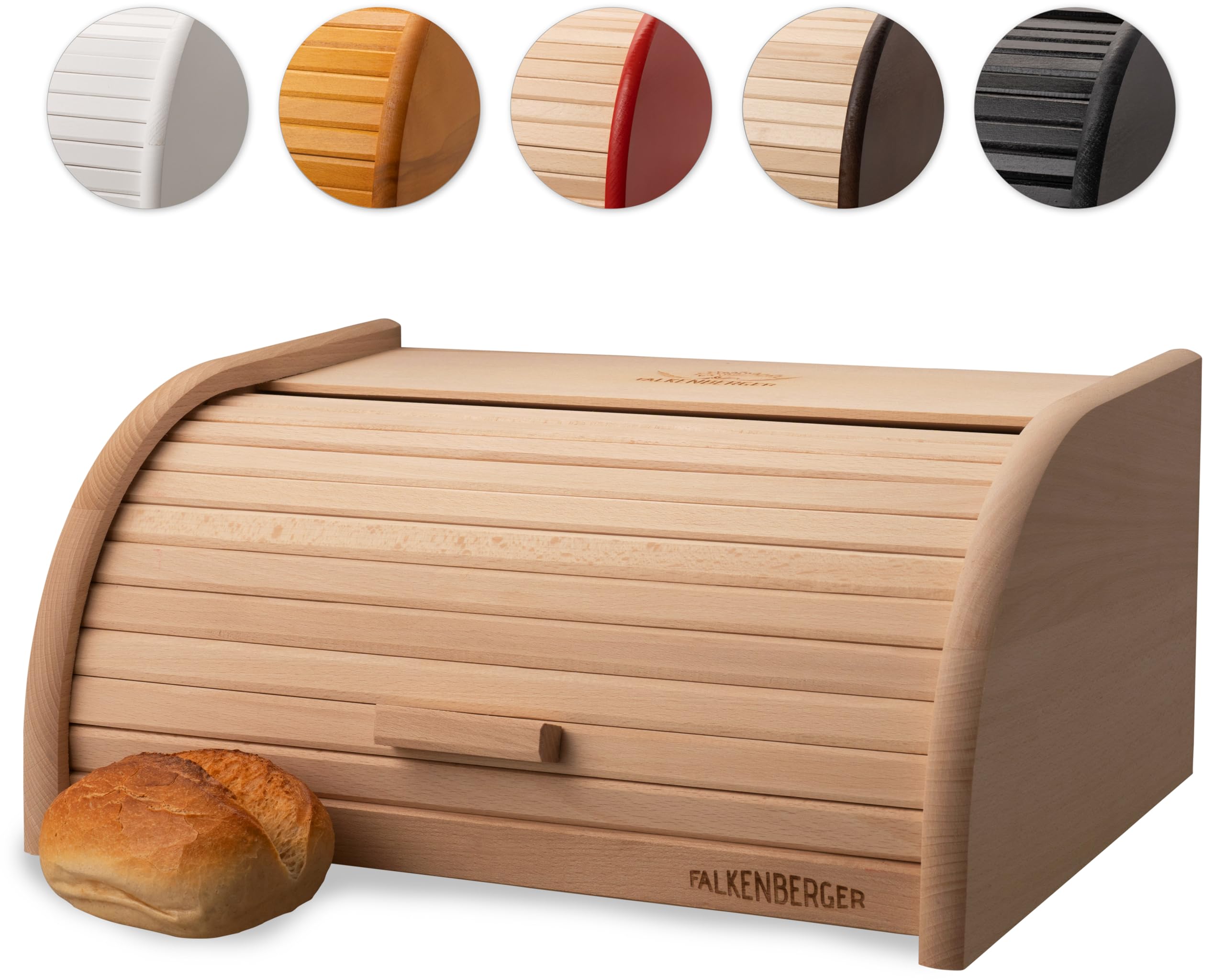 Contenitore per il pane in legno di faggio, ca. 39 x 28 x 18 cm, XL, con coperchio arrotolabile, realizzato a mano