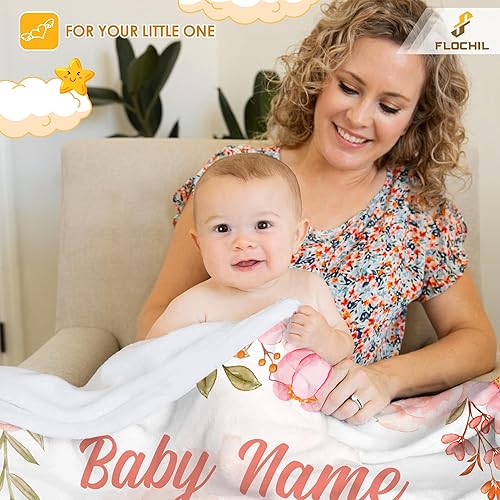 Miniatura 6 de FLOCHIL Mantas de bebé personalizadas, manta de bebé personalizada con nombre para niñas, el mejor regalo para bebé, forro polar de felpa del bosque
