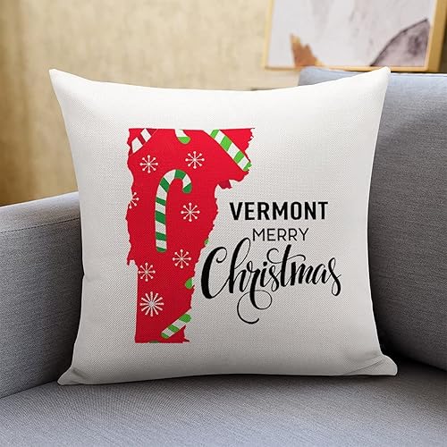 Vermont Christmas Cojines Decorativos para Sala 18x18 Merry Christmas Vermont State Pillow Case Square Pillow Covers Linen Cushion Case Outdoor Home