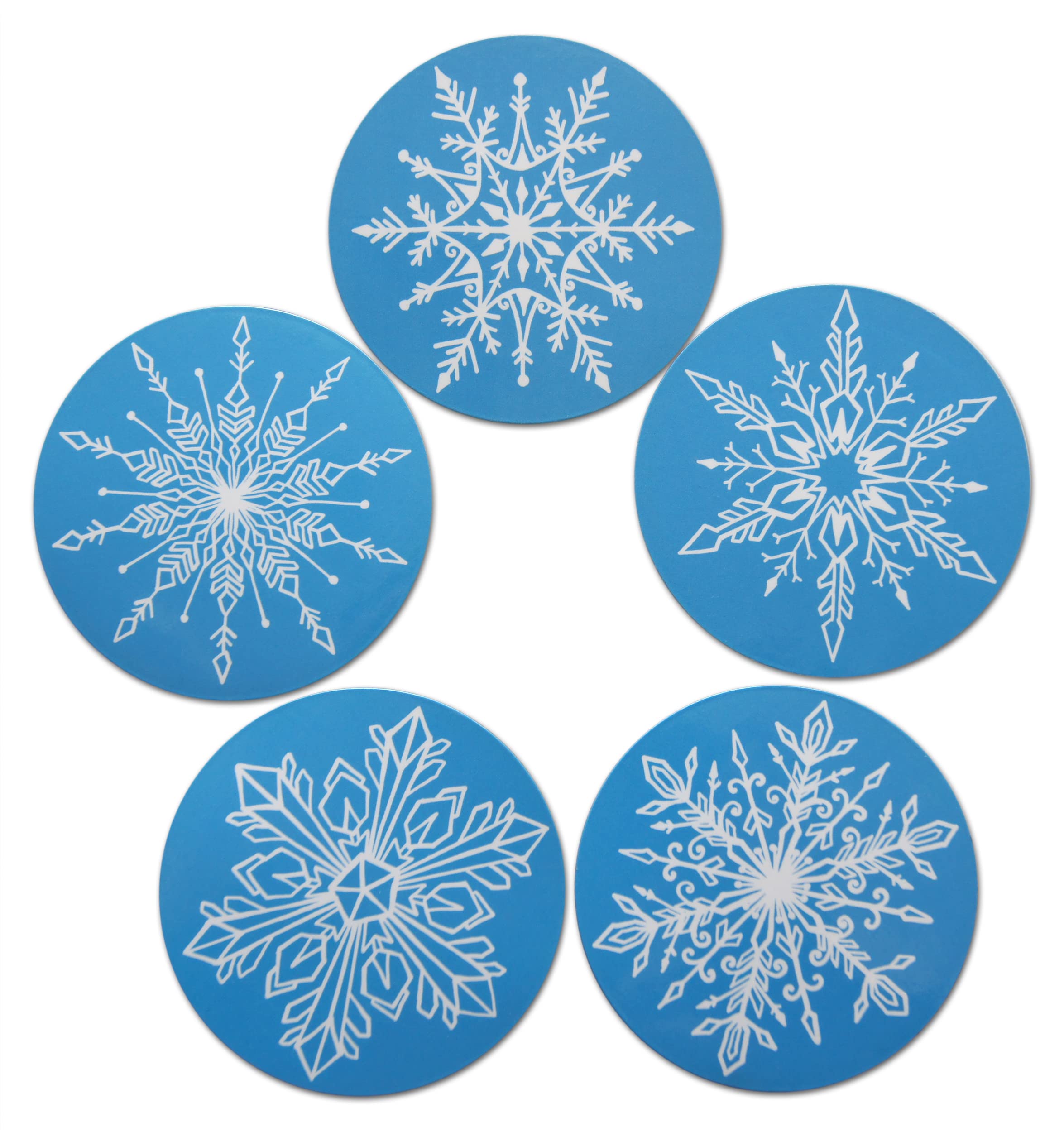 Snowflake Refrigerator Magnets, Small Circle Winter Snow Flake Design for Fridge, Lockers, Decor, & Party Favors (5)