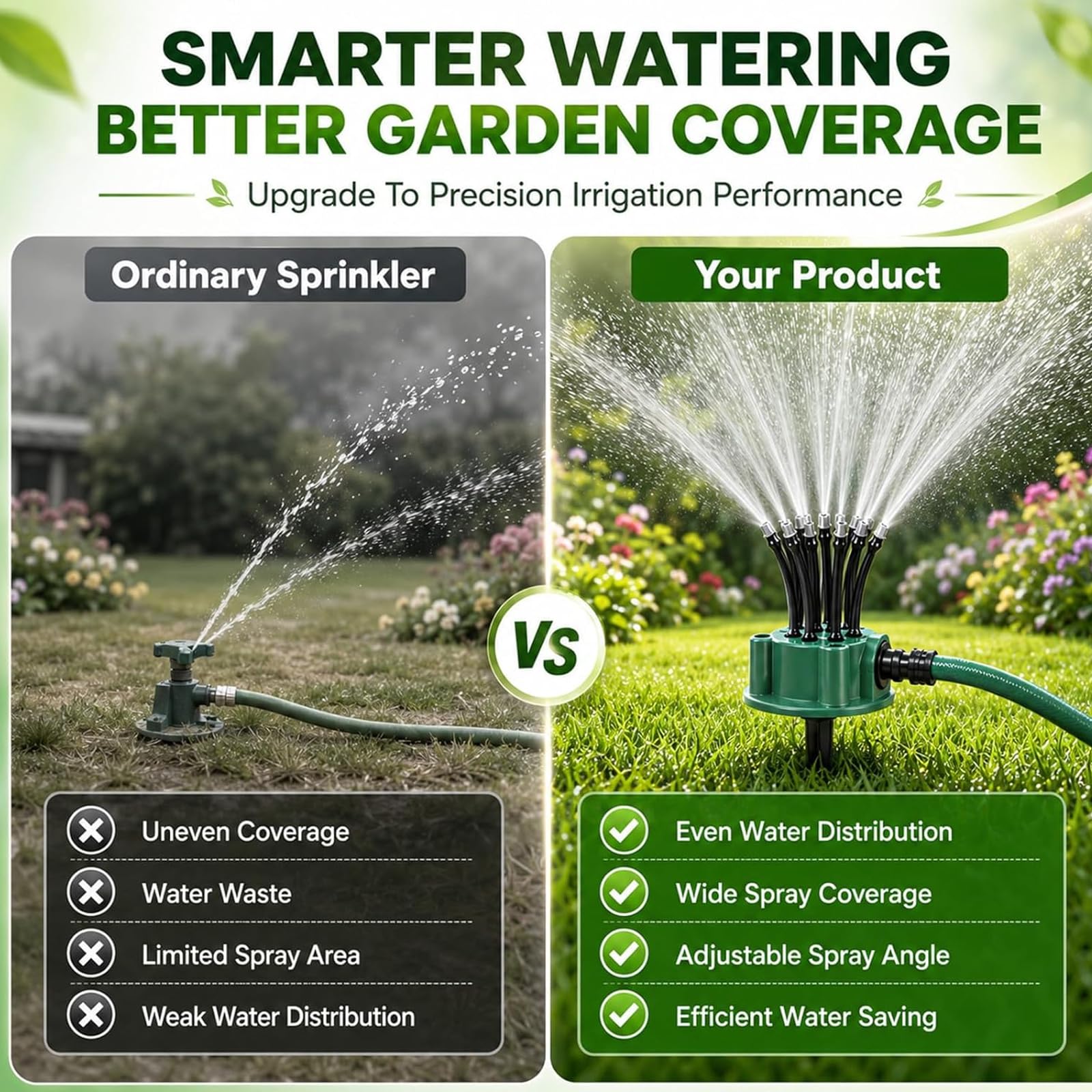 Sistema di irrigazione da giardino a 360°, irrigatori rotanti automatici con 12 ugelli regolabili, 2 pezzi per prato, cortile, aiuole, soluzione di irrigazione efficiente